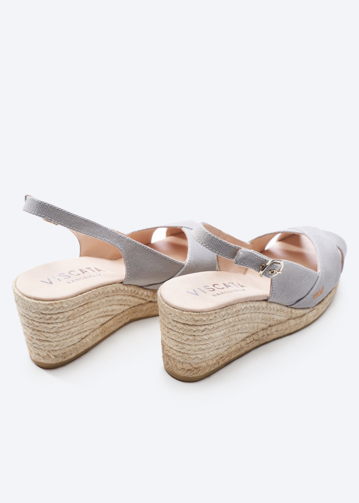 Llansa Crossed Open Toe Ash Grey Canvas Slingback Women Medium Heel Wedge Espadrilles