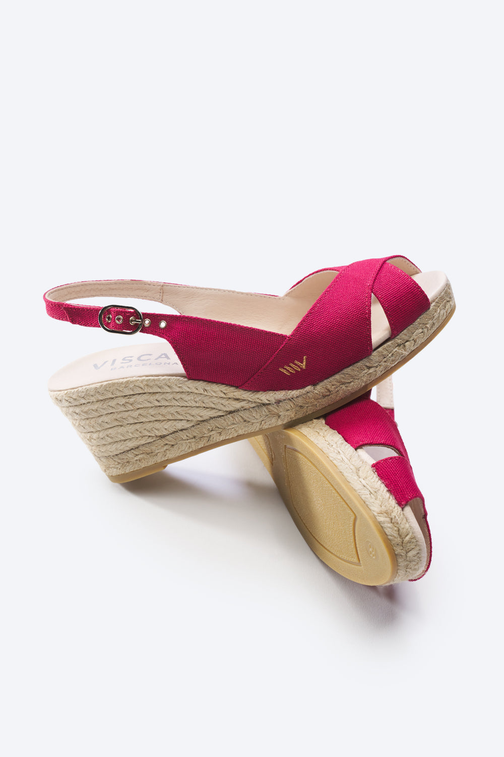 Llansa Crossed Open Toe Limited Edition Cherry Canvas Slingback Women Espadrille Medium Wedges