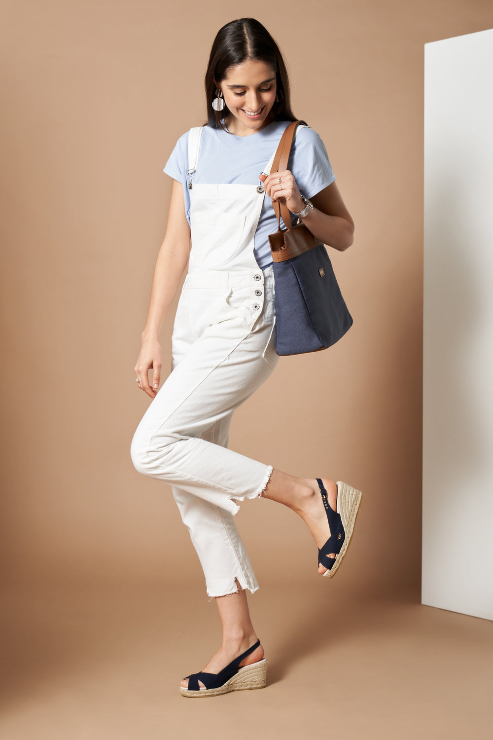 Llansa Crossed Open Toe Navy Blue Canvas Slingback Women Espadrille Wedges Outfit