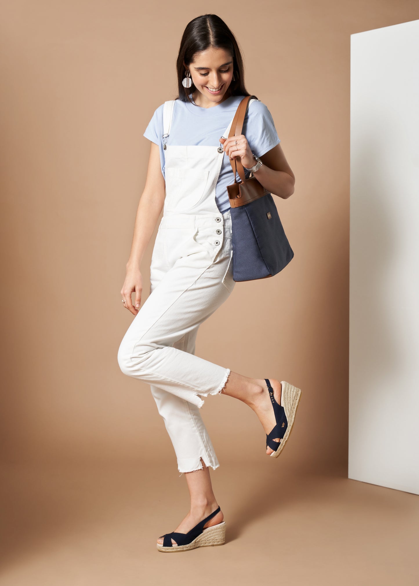 Llansa Crossed Open Toe Navy Blue Canvas Slingback Women Espadrille Wedges Outfit