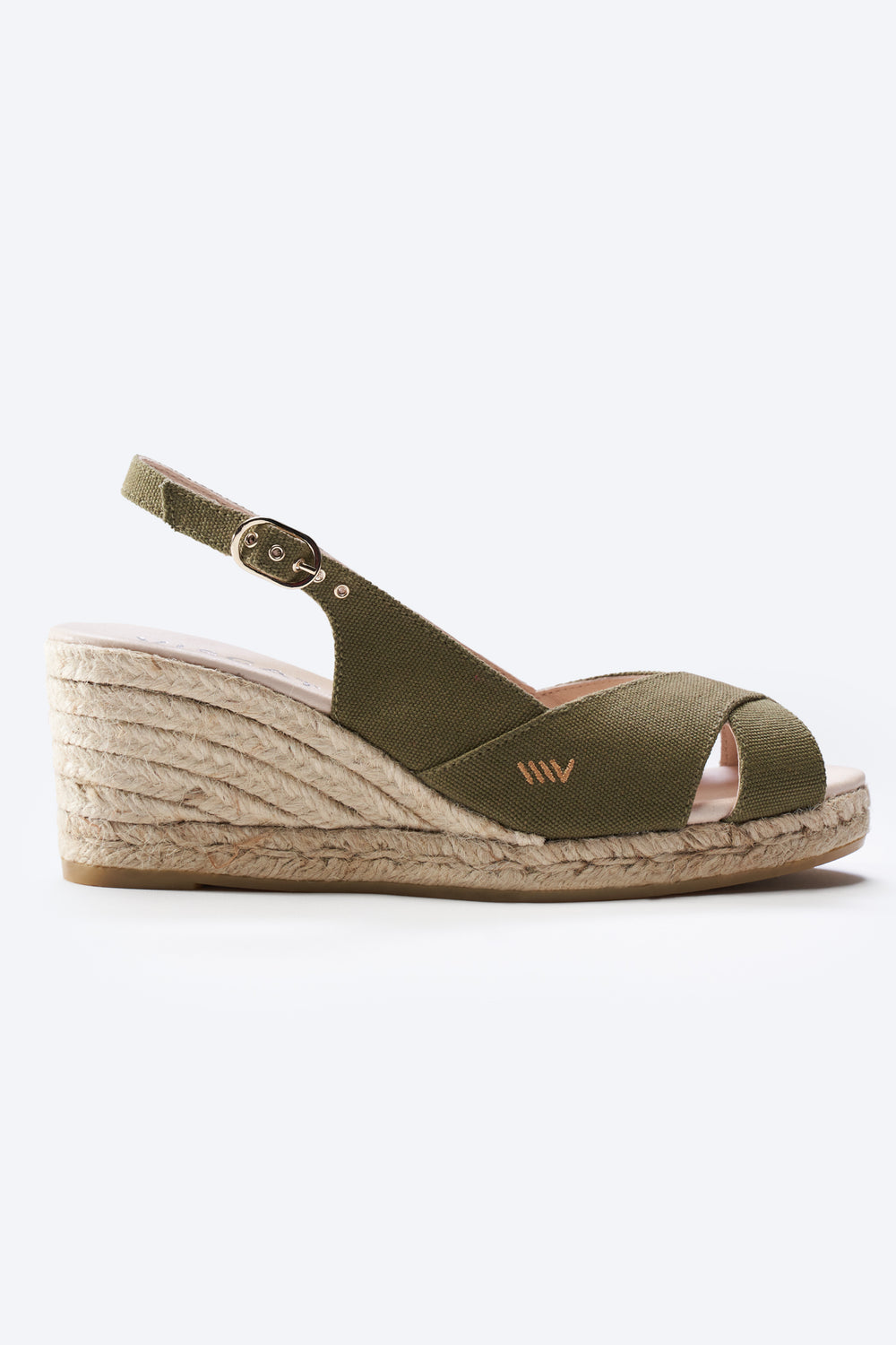 Llansa Crossed Open Toe Limited Edition Olive Canvas Slingback Women Espadrille Wedge