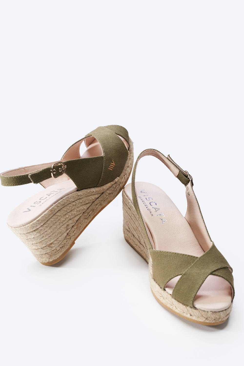 Llansa Crossed Open Toe Limited Edition Olive Canvas Slingback Women Espadrille Medium Heel Wedges