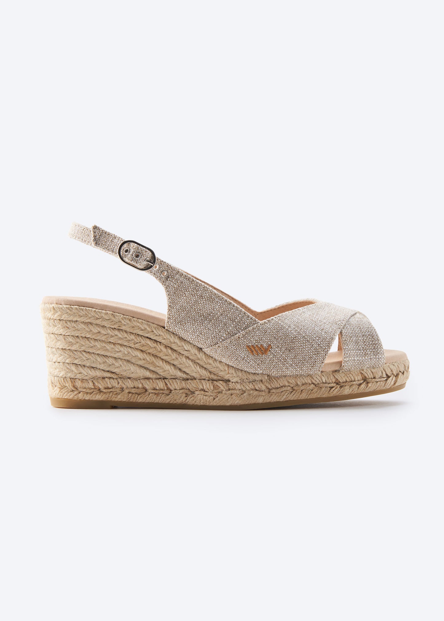 Llansa Crossed Open Toe Limited Edition Silver Canvas Slingback Women Espadrille Wedges