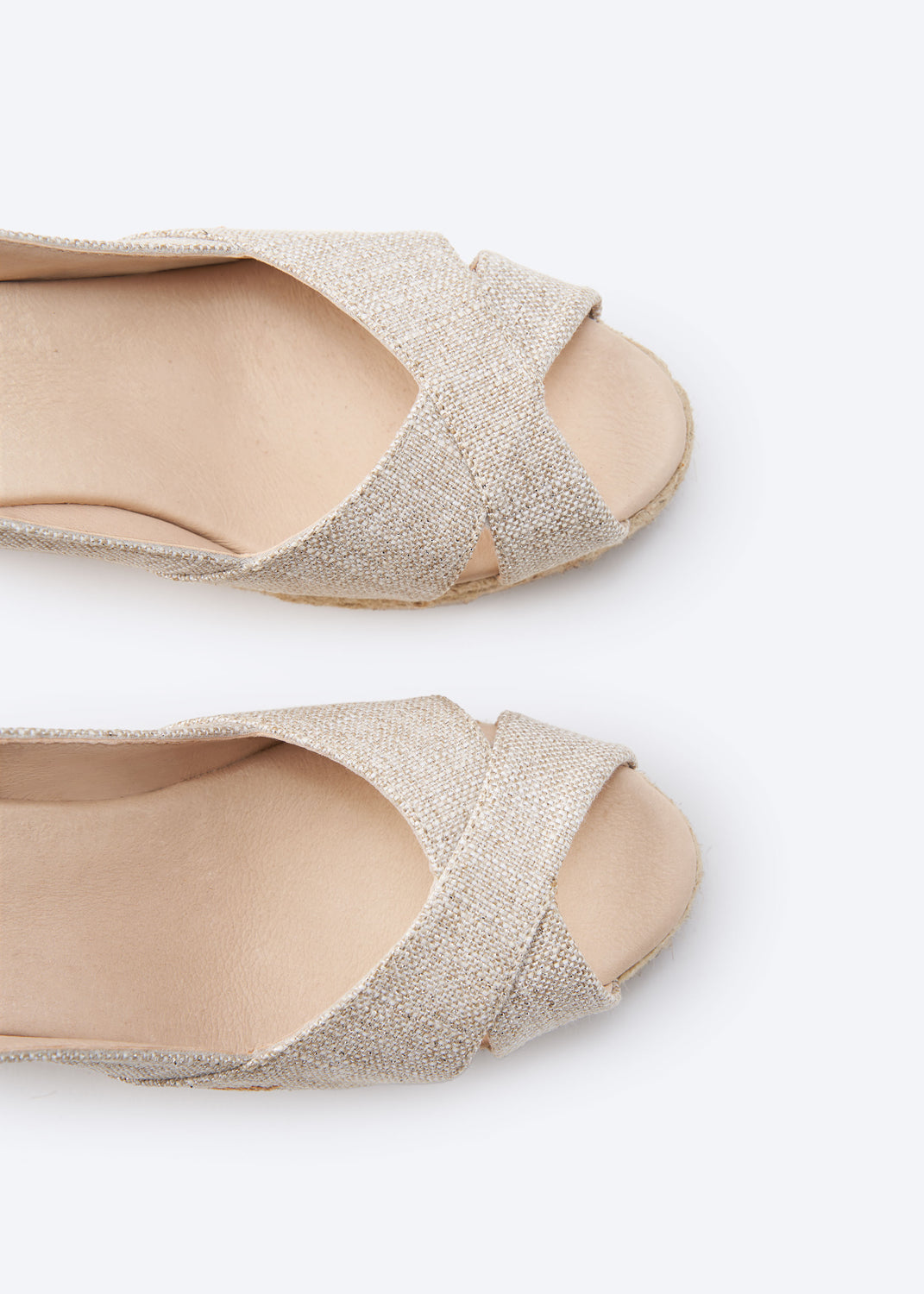Llansa Limited Edition Silver Canvas Slingback Women Espadrille Wedges  Crossed Open Toe Details