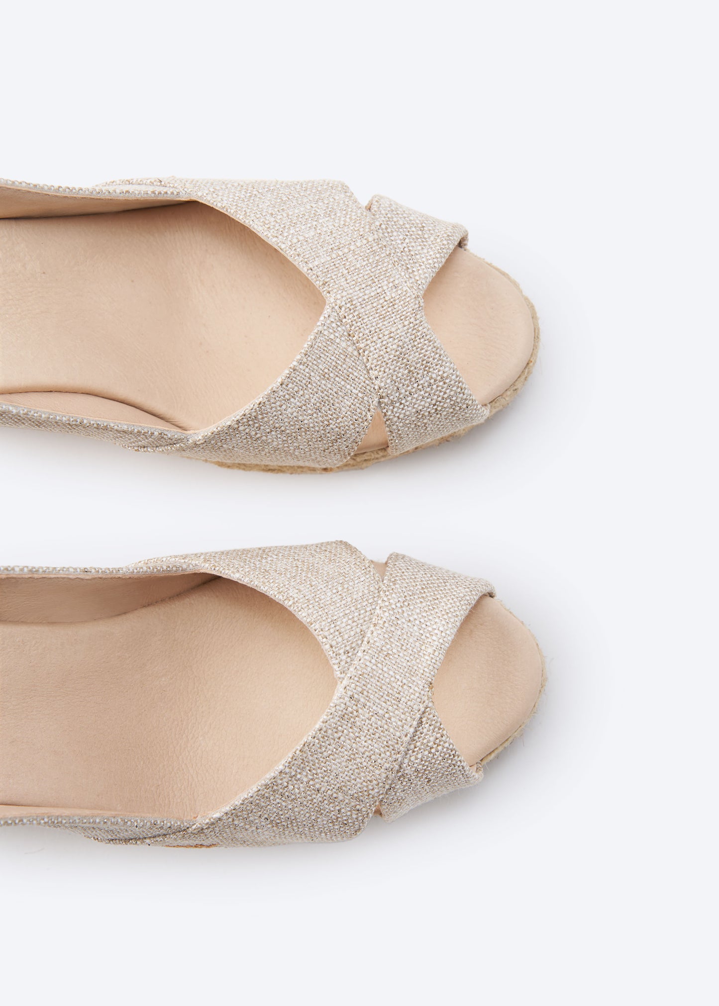 Llansa Limited Edition Silver Canvas Slingback Women Espadrille Wedges  Crossed Open Toe Details
