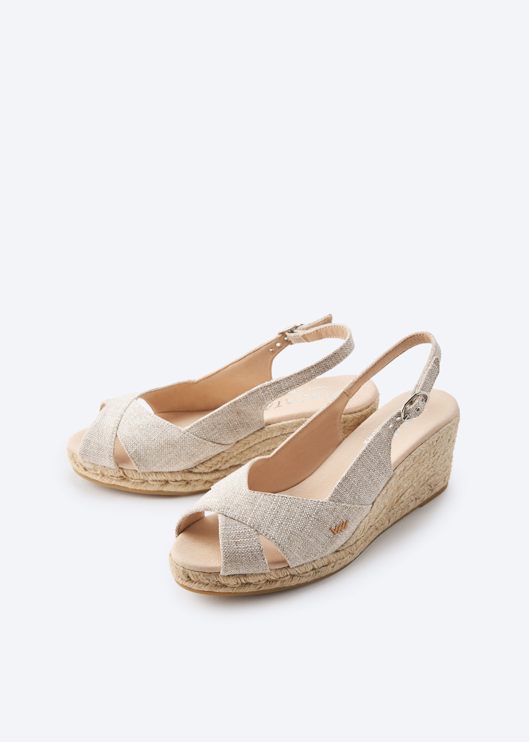Llansa Crossed Open Toe Limited Edition Silver Canvas Slingback Women Espadrille Low Heel Wedges
