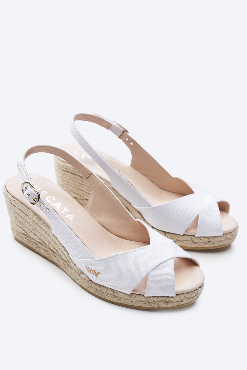 Llansa Crossed Open Toe Limited Edition White Canvas Slingback Women Espadrille Medium Heel Wedges