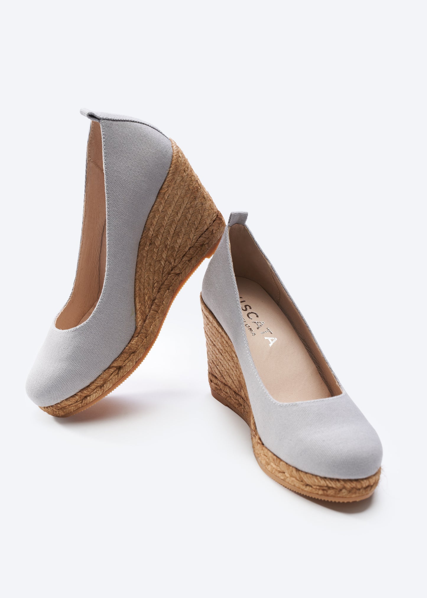 Marquesa Ash Grey Canvas Slip On Woman Espadrille Wedge High Pumps