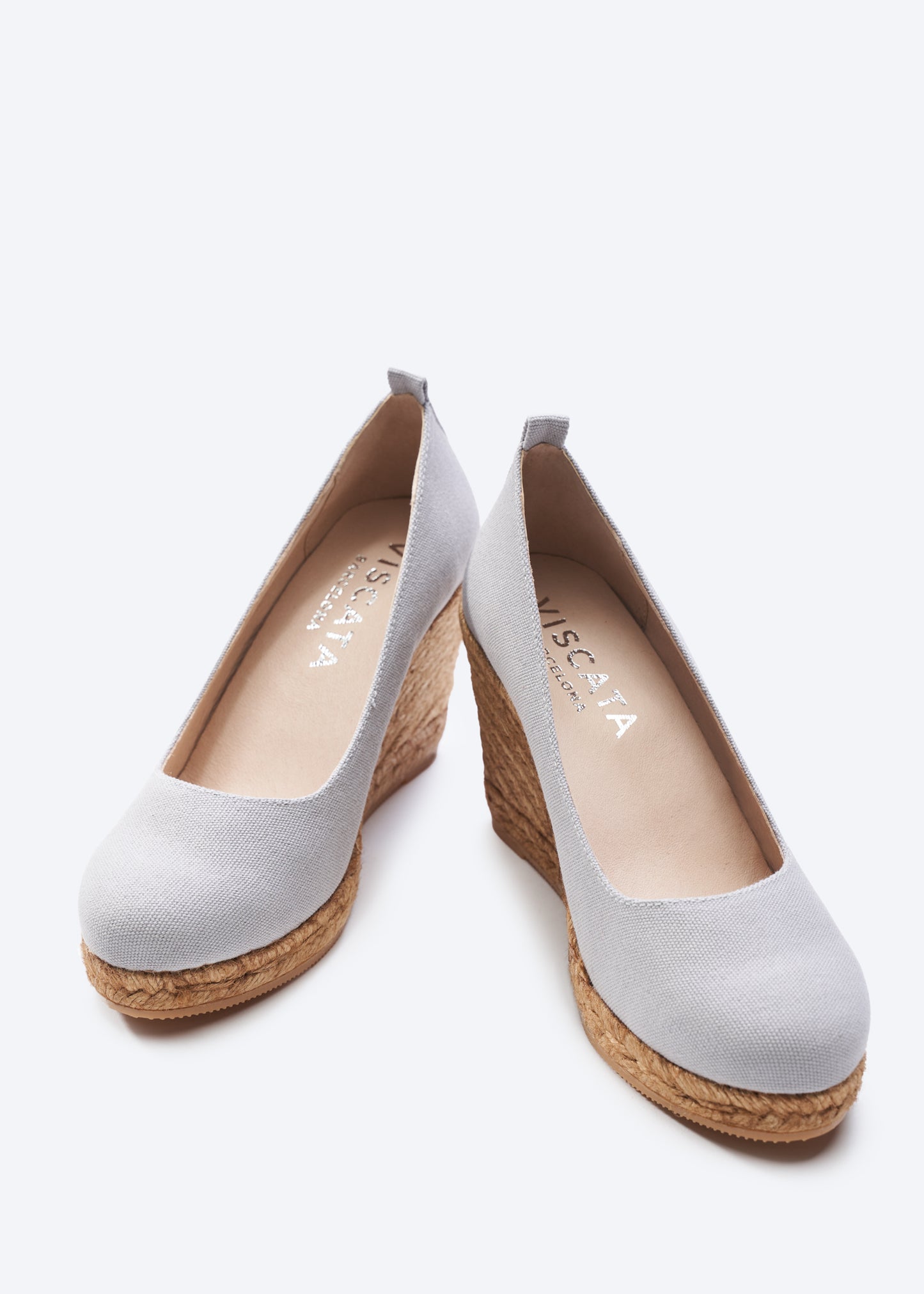 Marquesa Ash Grey Canvas Slip On Woman Espadrille Wedge High Heel Closed Toe Pumps