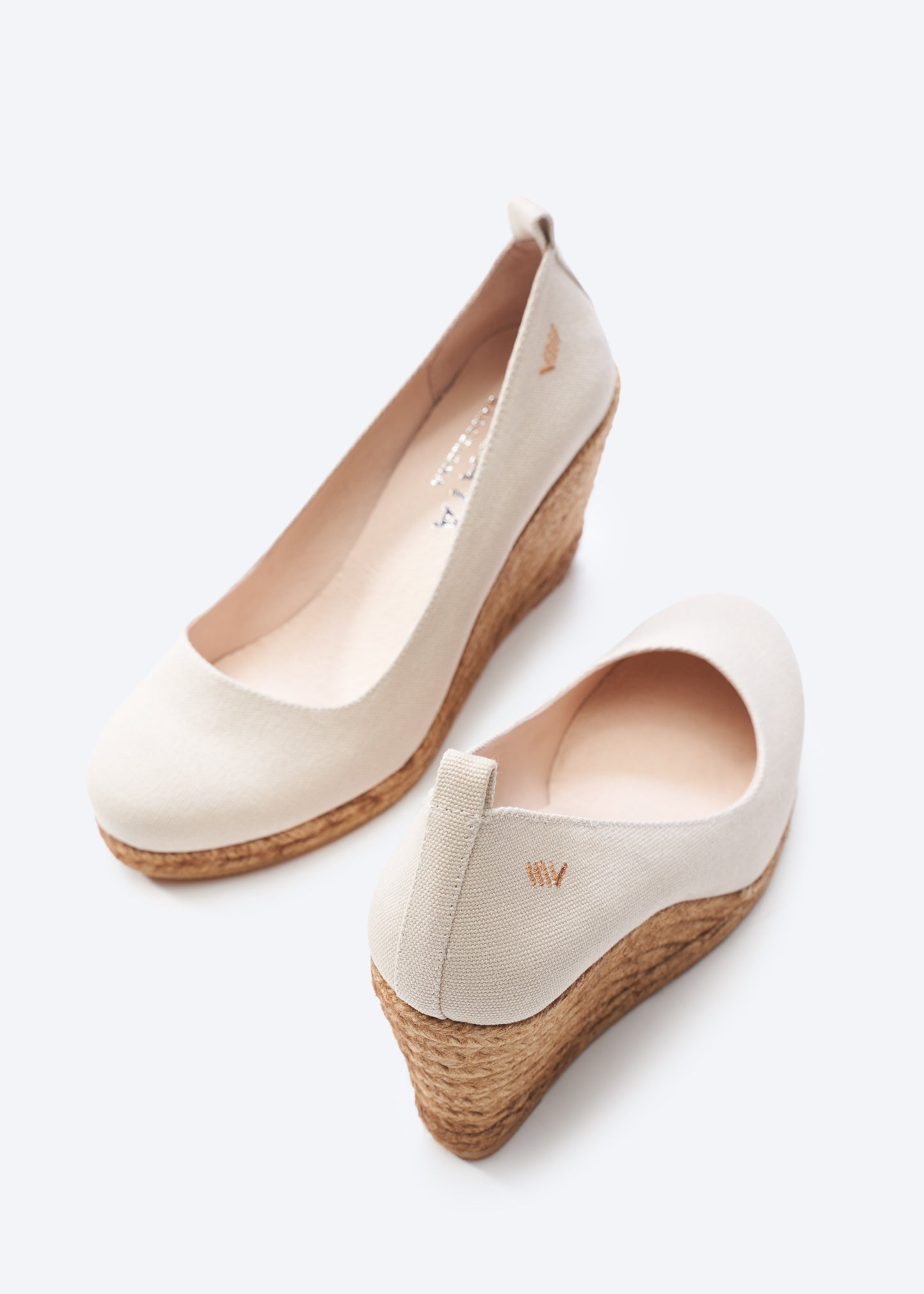 Marquesa Beige Canvas Slip On Woman Espadrille Wedge High Heel Pumps