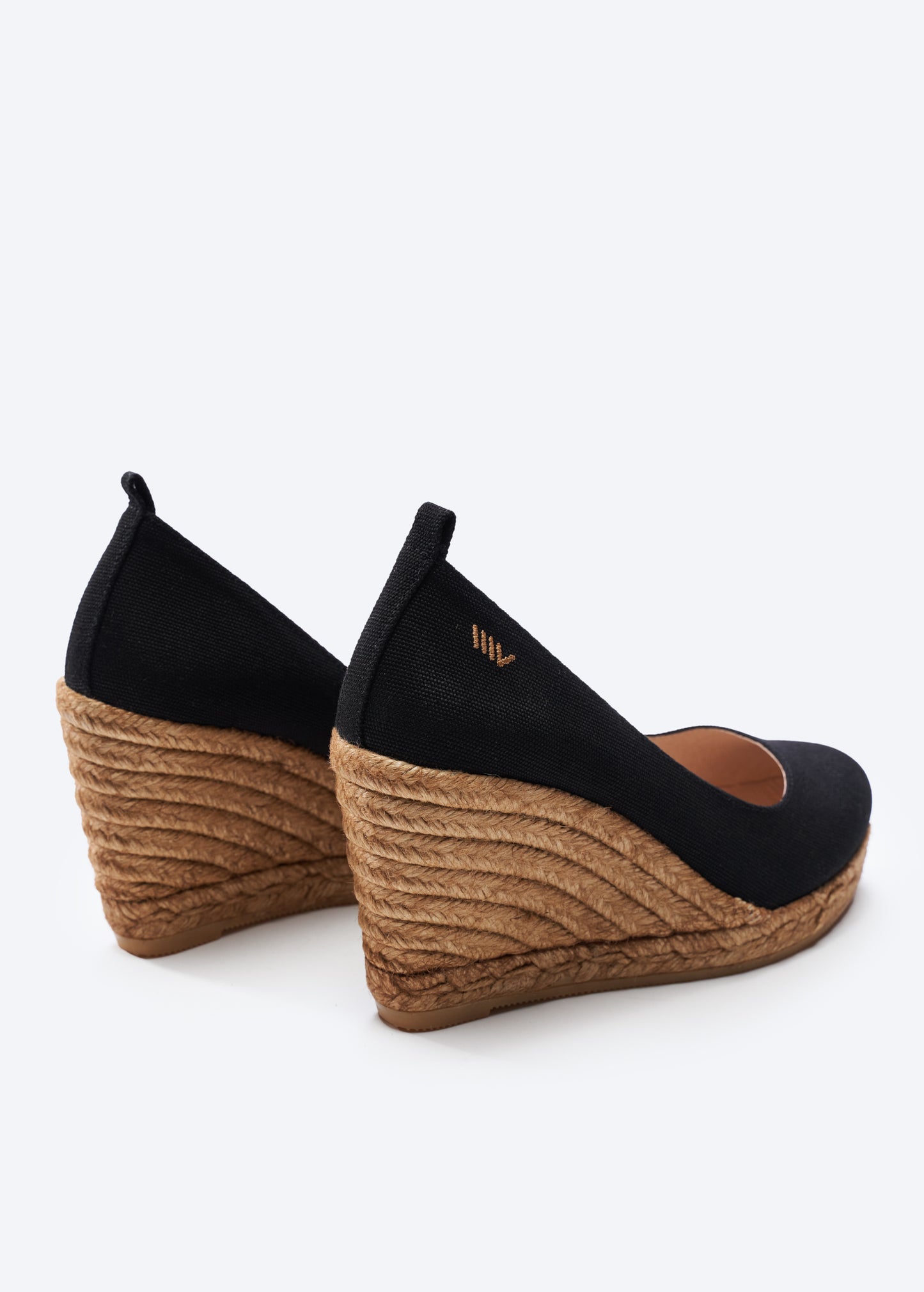 Marquesa Black Canvas Slip On Woman Espadrille Wedge High Heel Pumps Back Detail