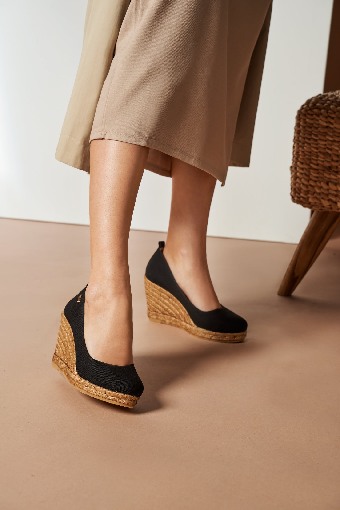 Marquesa Black Canvas Slip On Woman Espadrille Wedge High Heel Pumps Legs