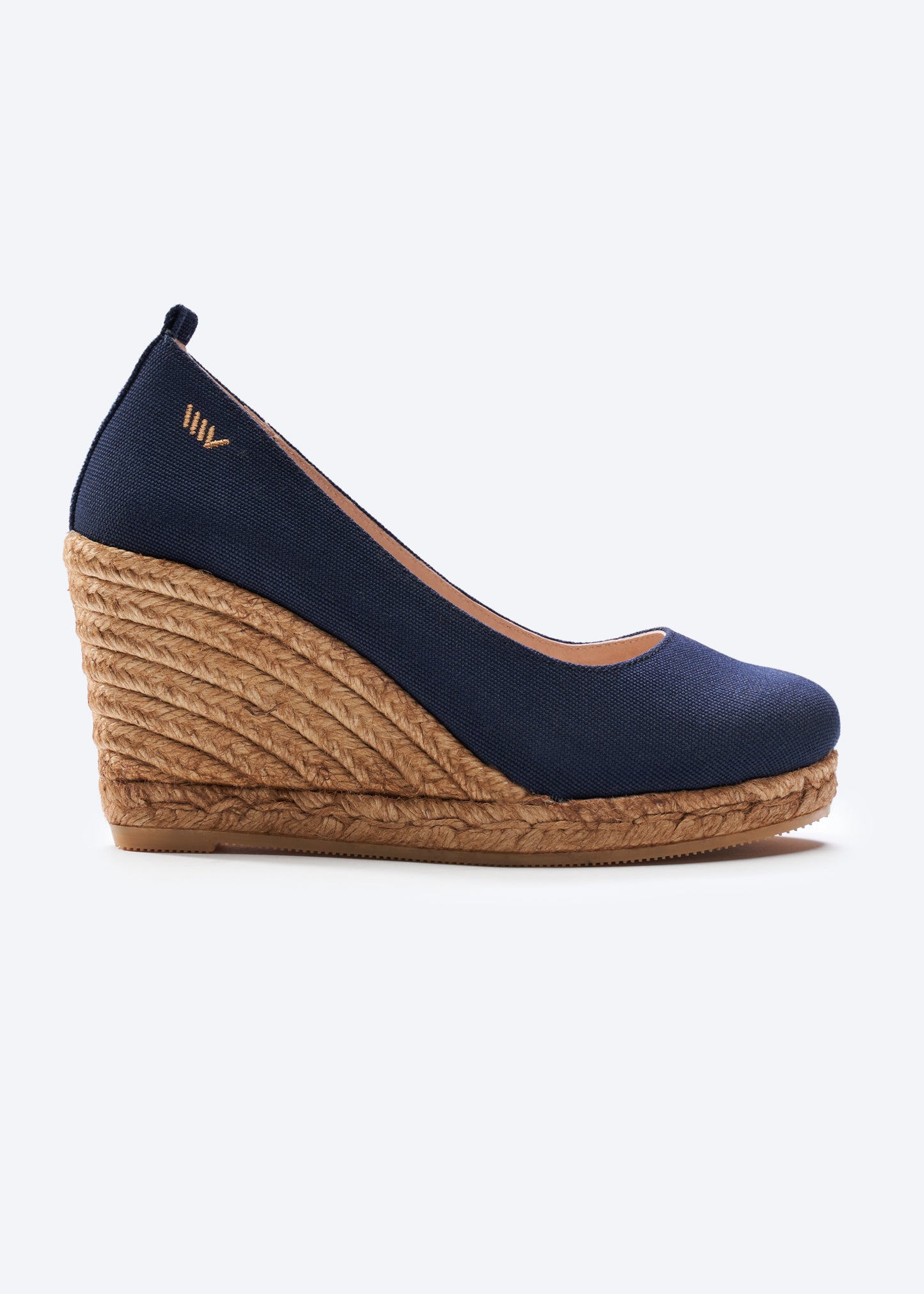 Marquesa Navy Blue Canvas Slip On Woman Espadrille Wedge High Heel Pump