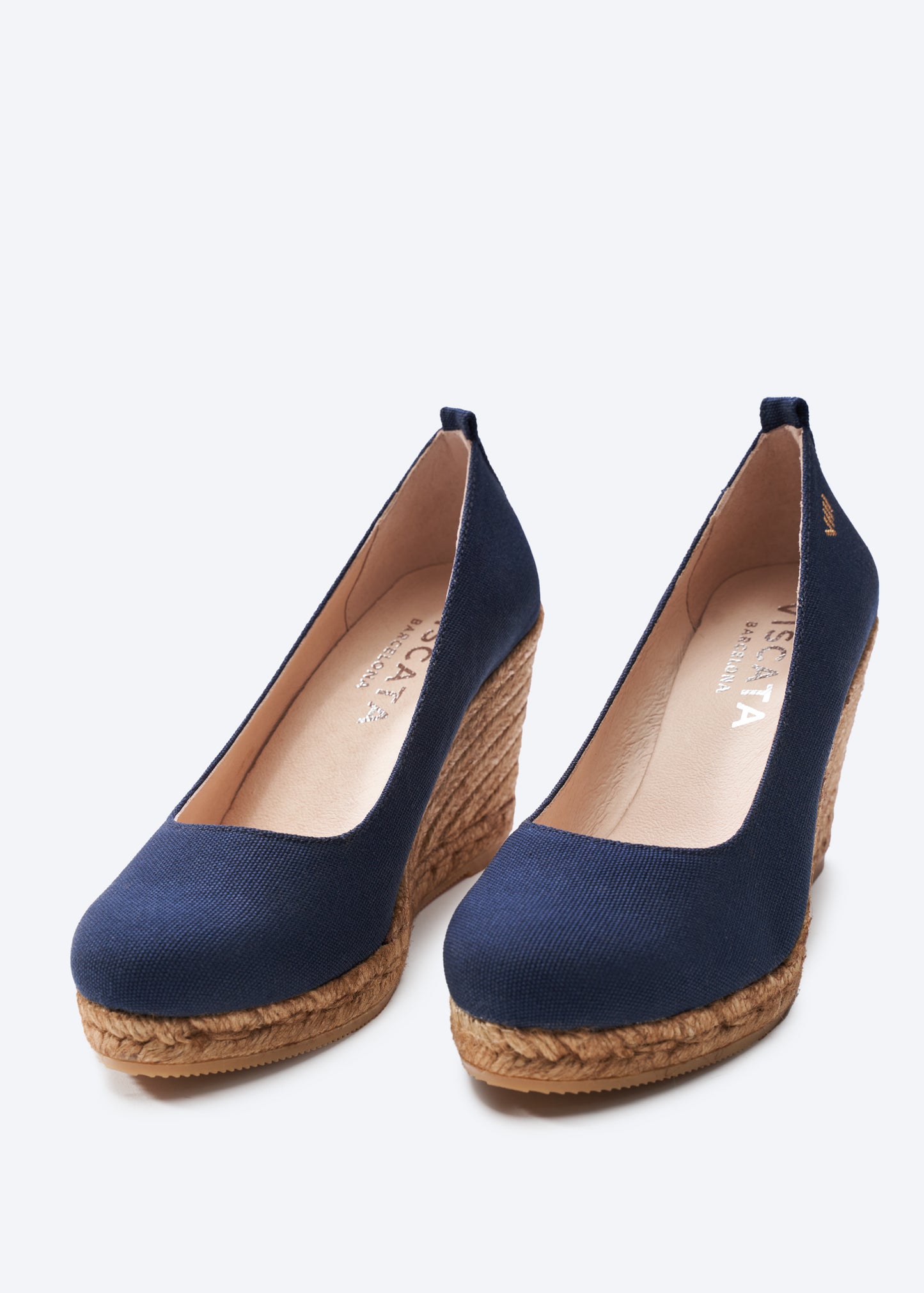 Marquesa Navy Blue Canvas Slip On Woman Espadrille Wedge High Heel Closed Toe Pumps