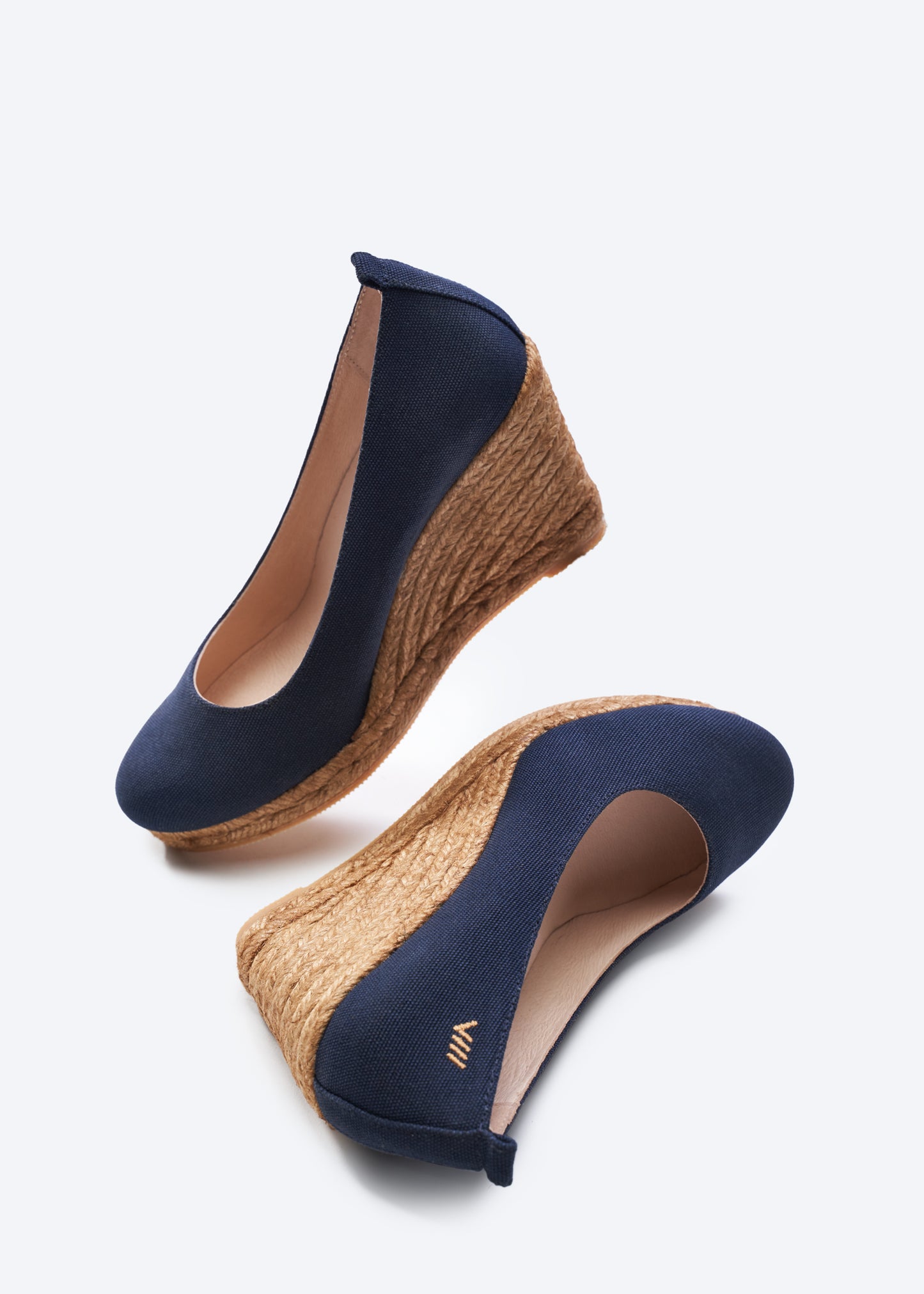 Marquesa Navy Blue Canvas Slip On Woman Espadrille Wedge High Pumps