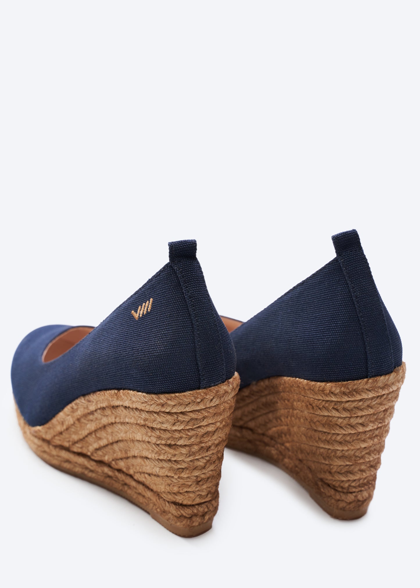 Marquesa Navy Blue Canvas Slip On Woman Espadrille Wedge High Heel Pumps Back Detail