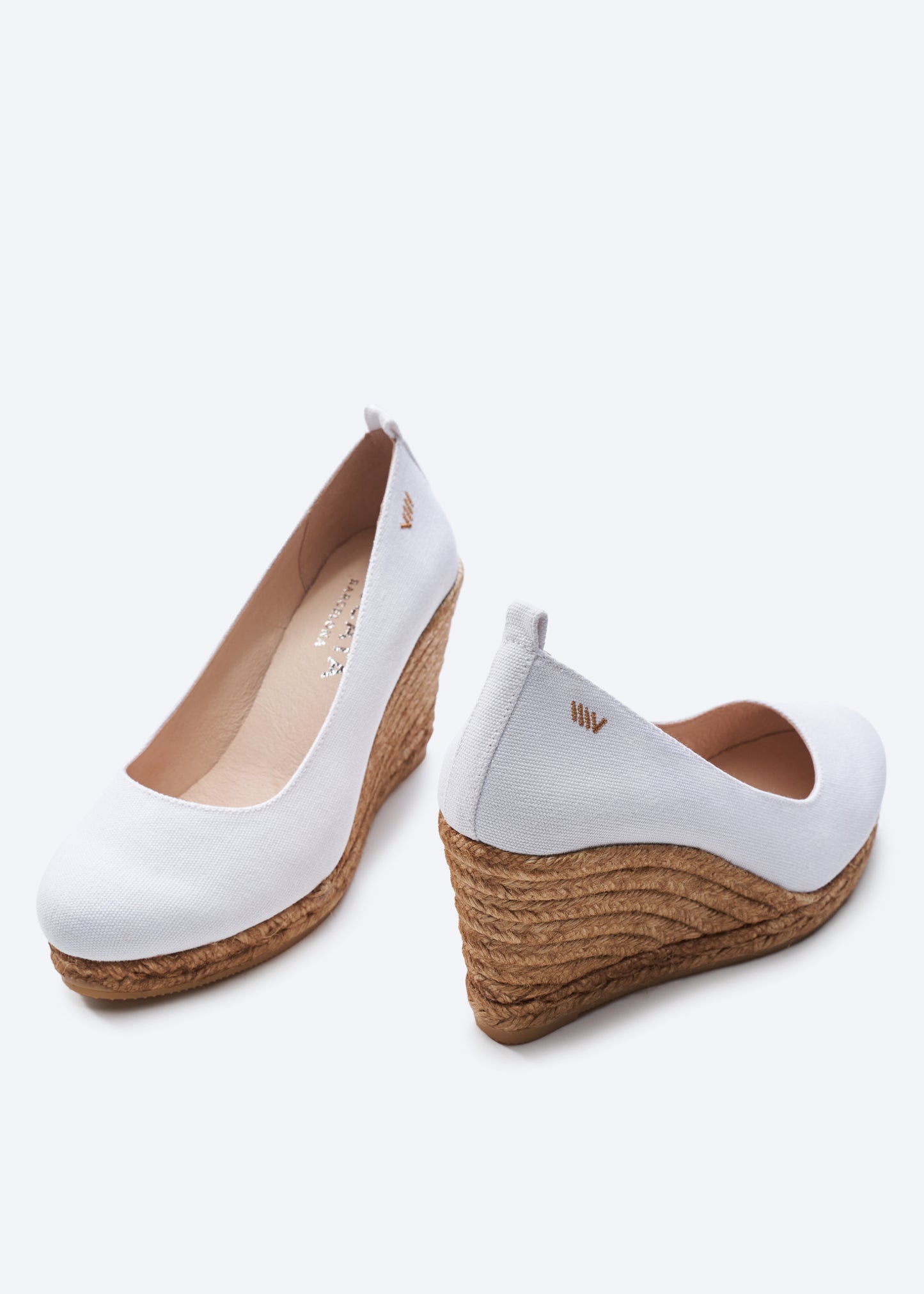 Marquesa Limited Edition White Canvas Slip On Woman Espadrille Wedge High Heel Closed Toe Pumps