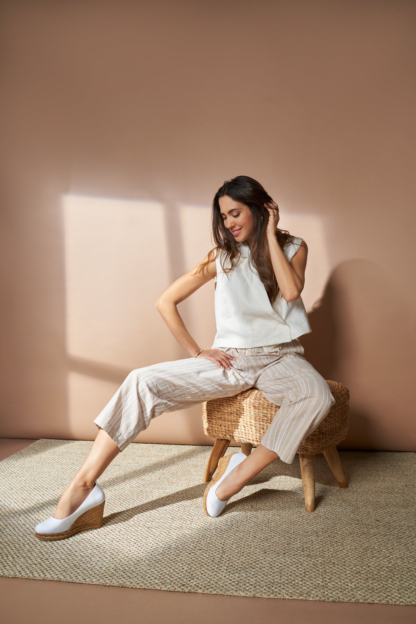 Marquesa Limited Edition White Canvas Slip On Woman Espadrille Wedge High Heel Pumps Outfit