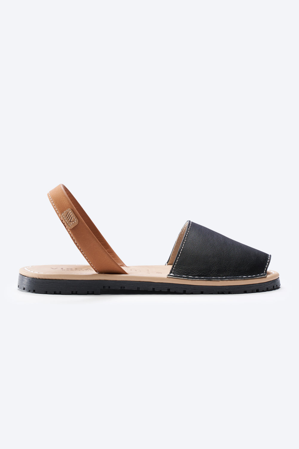Menorquina Black Leather Slip On Women Avarcas