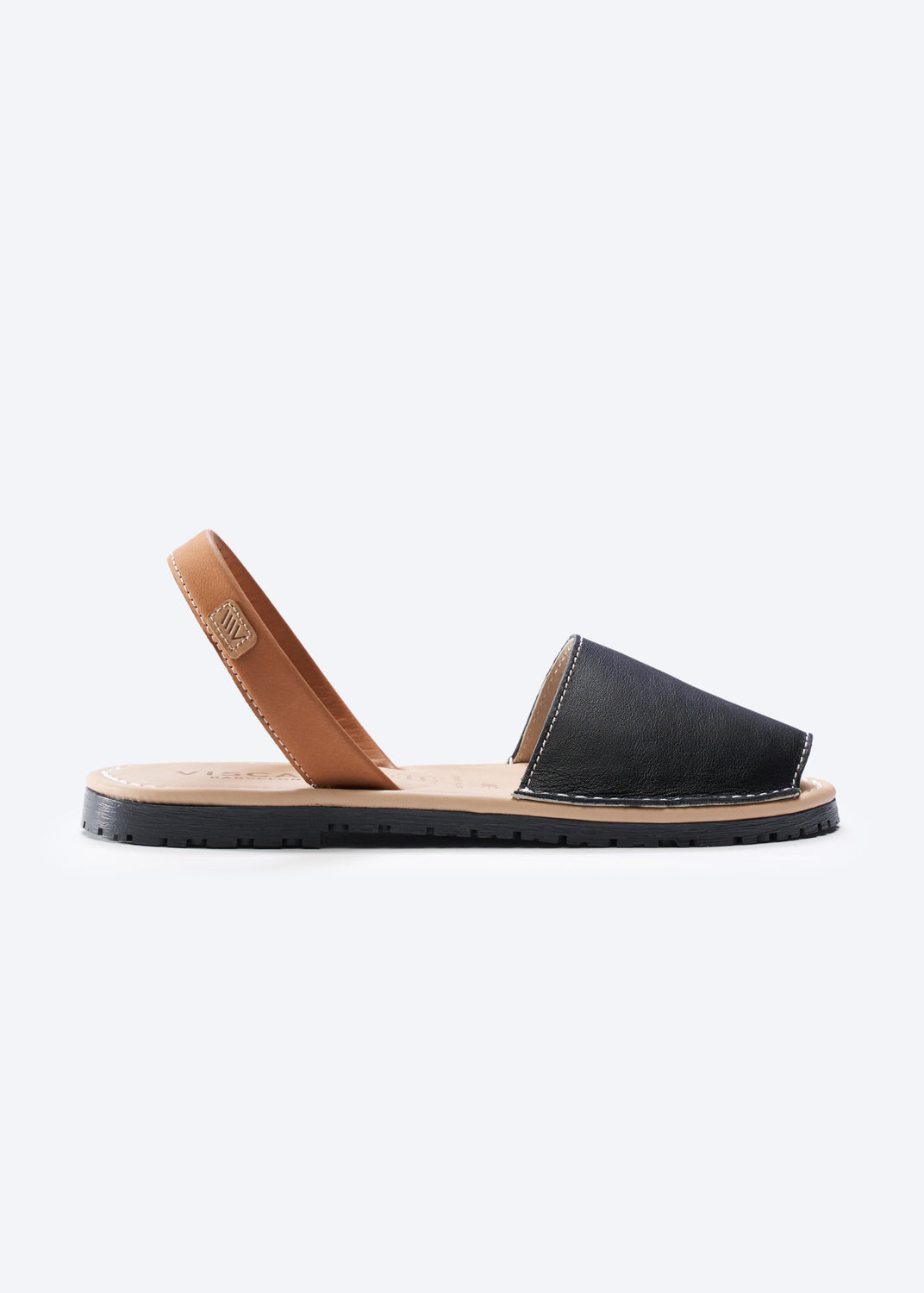 Menorquina Black Leather Slip On Women Avarcas
