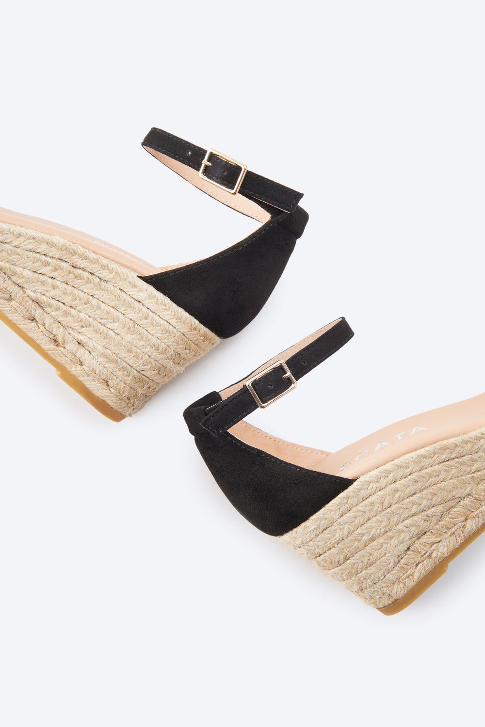 Miera Black Suede Ankle Strap Women Espadrille Wedges Back Detail