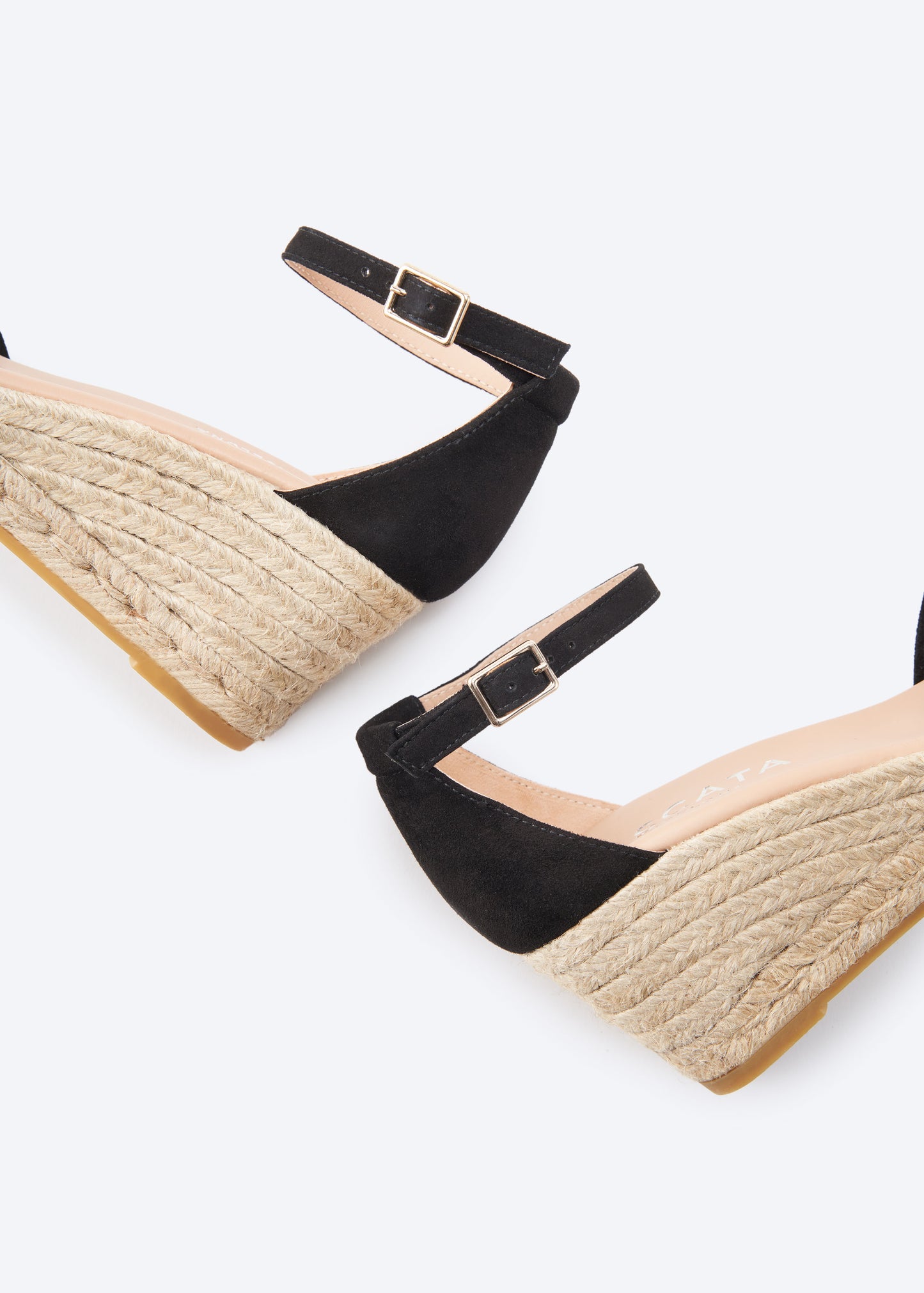 Miera Black Suede Ankle Strap Women Espadrille Wedges Back Detail