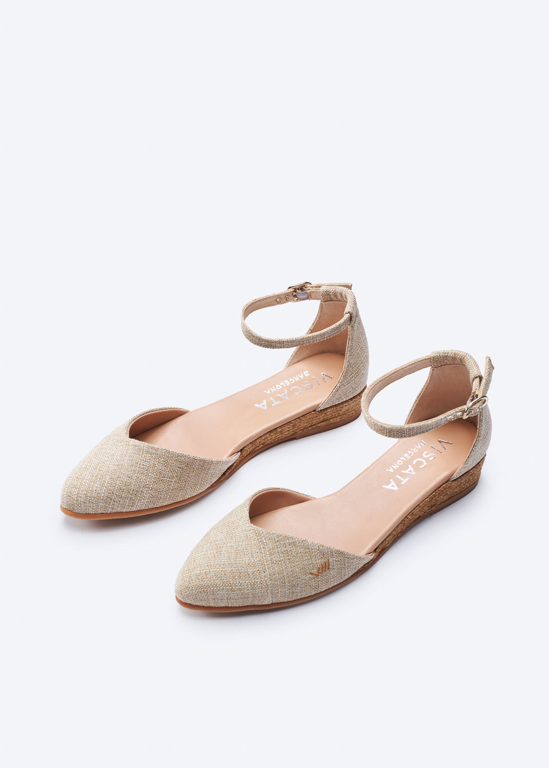 Montroig Limited Edition Gold Canvas Ankle Strap V Cut Closed Toe Women Flat Espadrilles