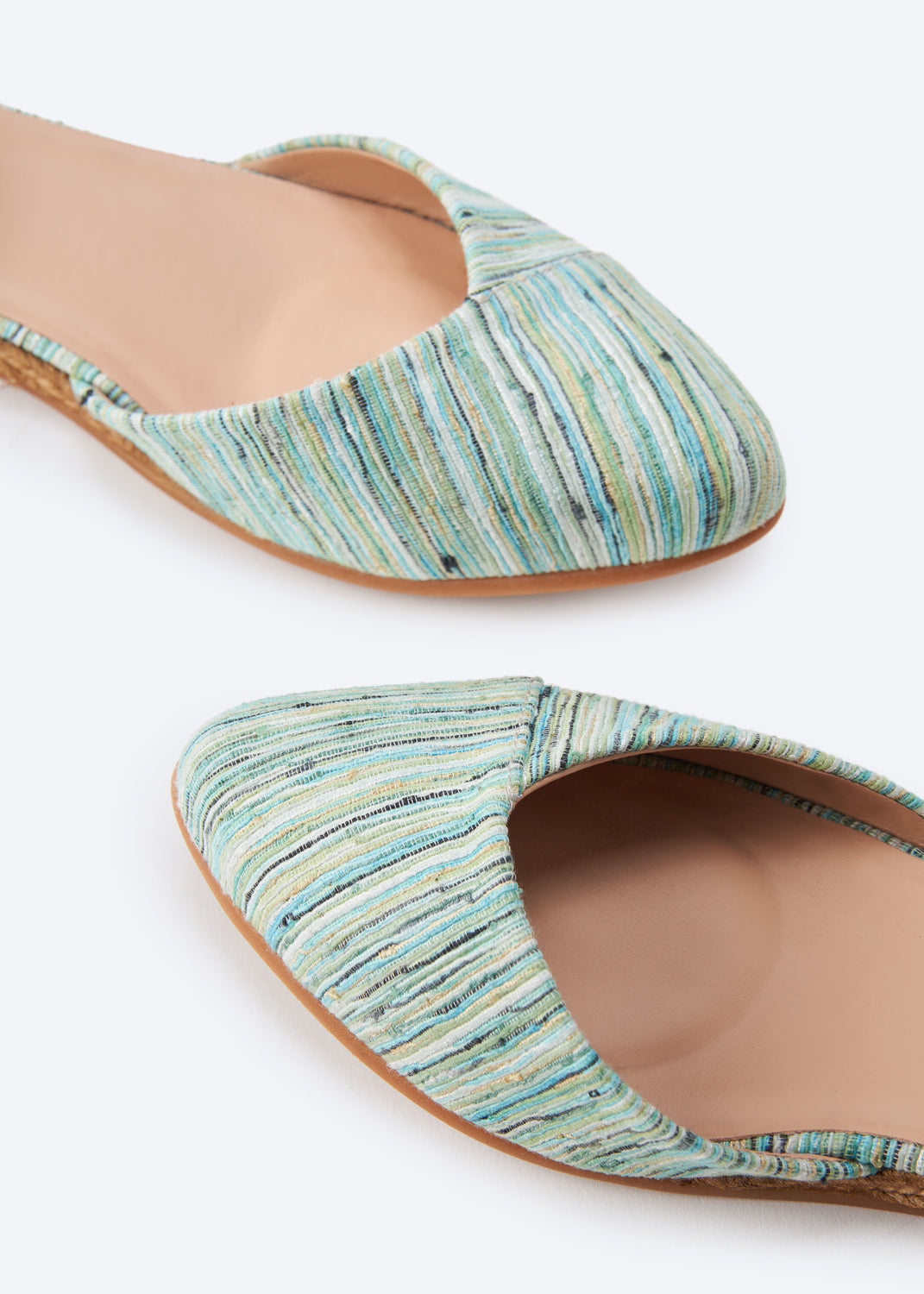 Montroig Limited Edition Multicolor Blue Canvas Ankle Strap Women Espadrille Flat Pointed Closed Toe Detail