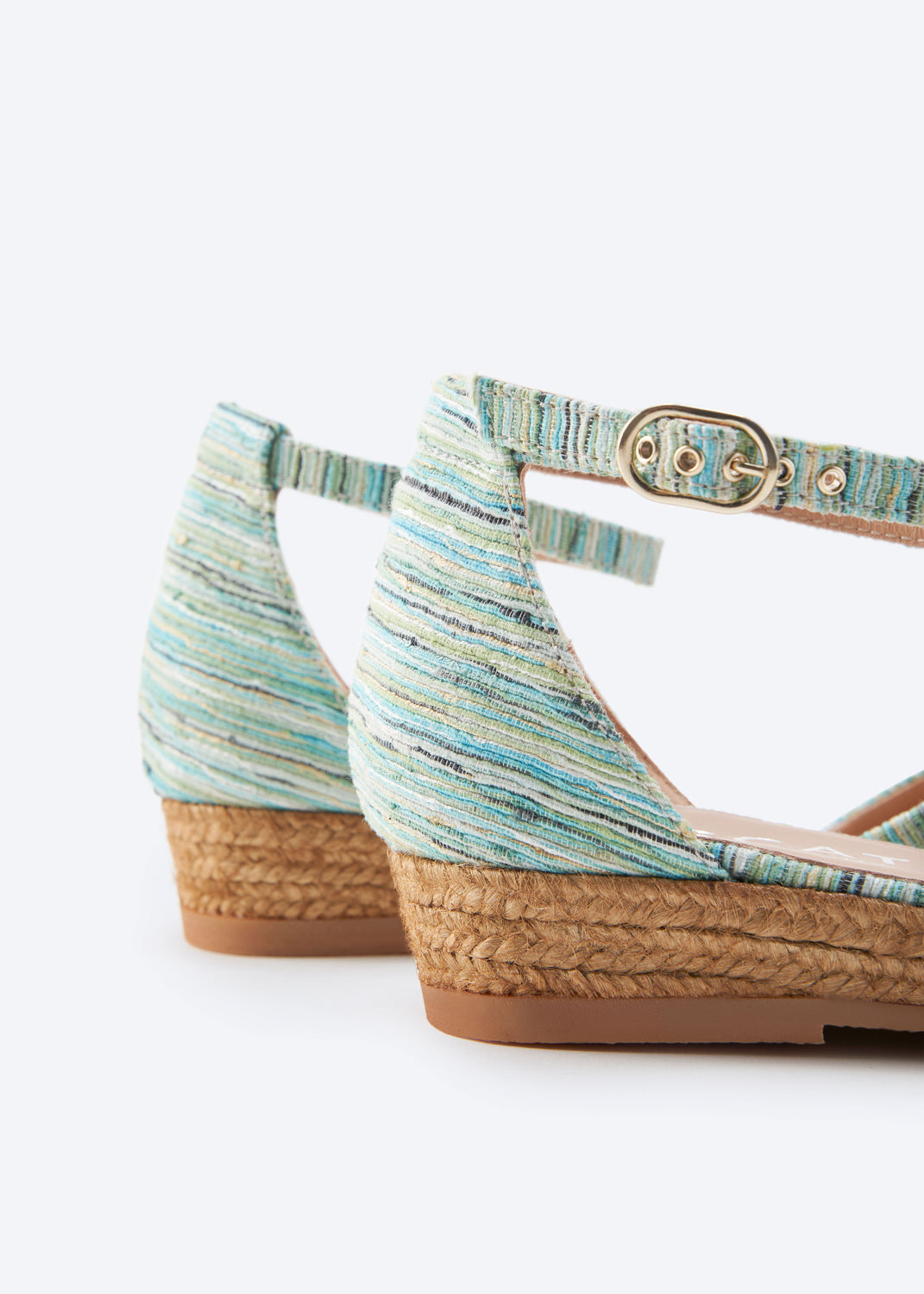 Montroig Limited Edition Multicolor Blue Canvas Ankle Strap Women Espadrille Flats Back Detail