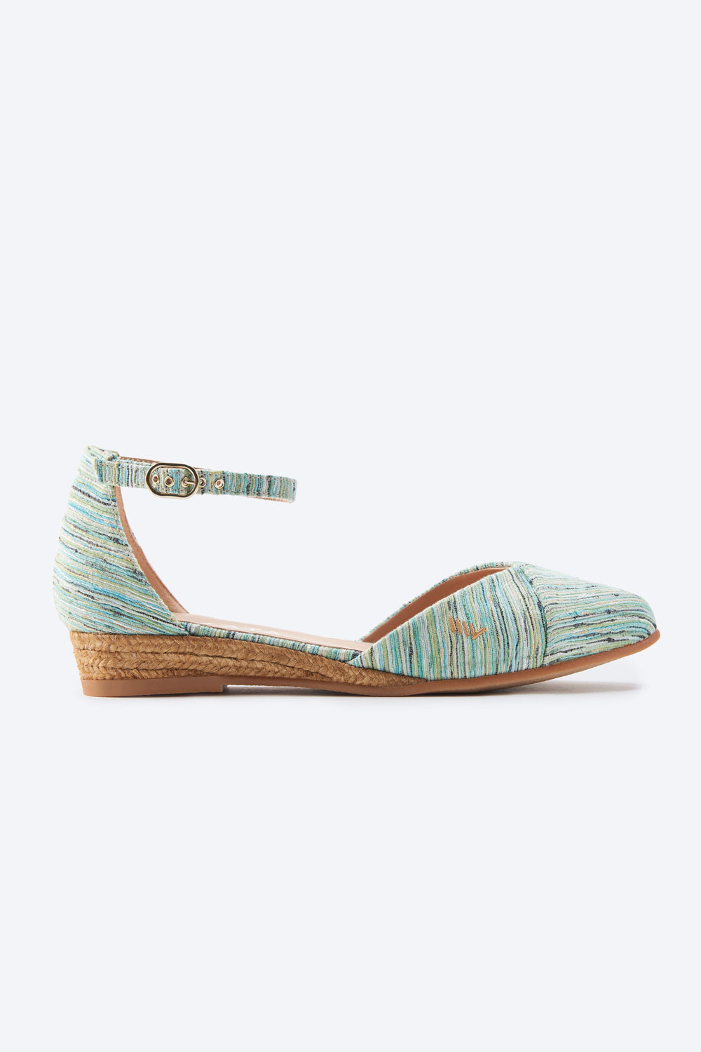 Montroig Limited Edition Multicolor Blue Canvas Ankle Strap Women Espadrille Flat