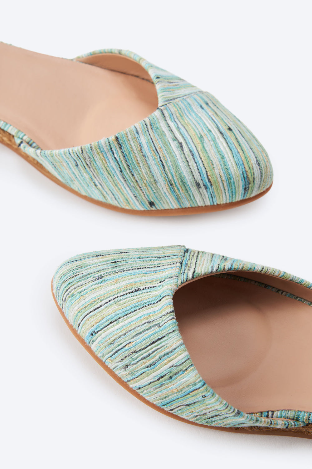 Montroig Limited Edition Multicolor Blue Canvas Ankle Strap Women Espadrille Flat Pointed Closed Toe Detail