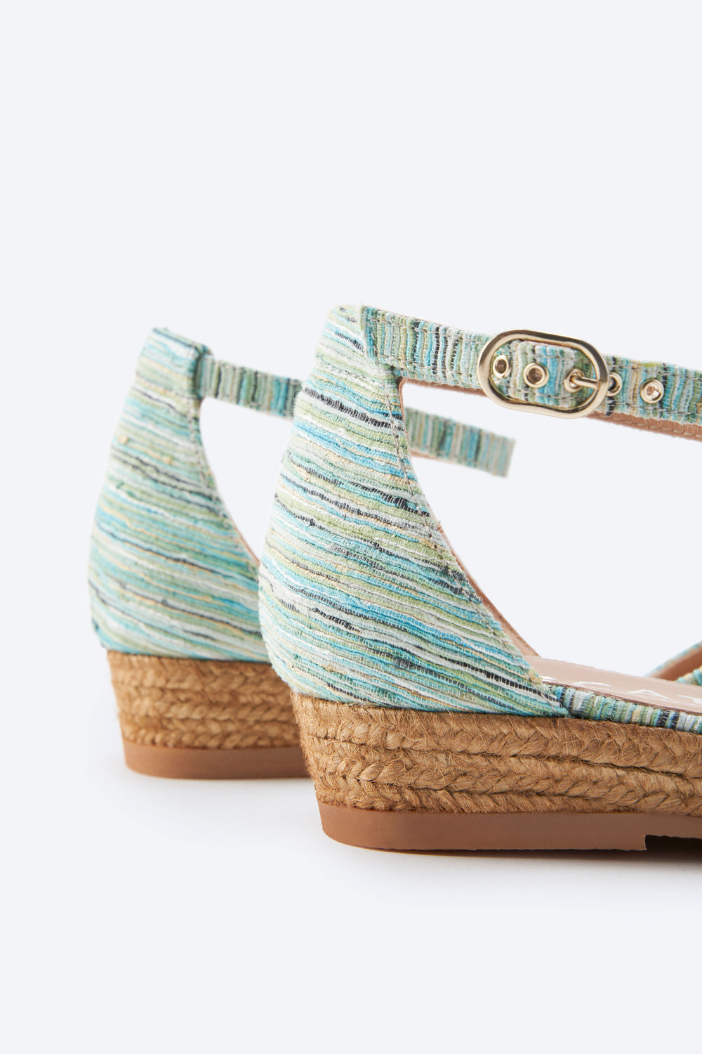 Montroig Limited Edition Multicolor Blue Canvas Ankle Strap Women Espadrille Flats Back Detail