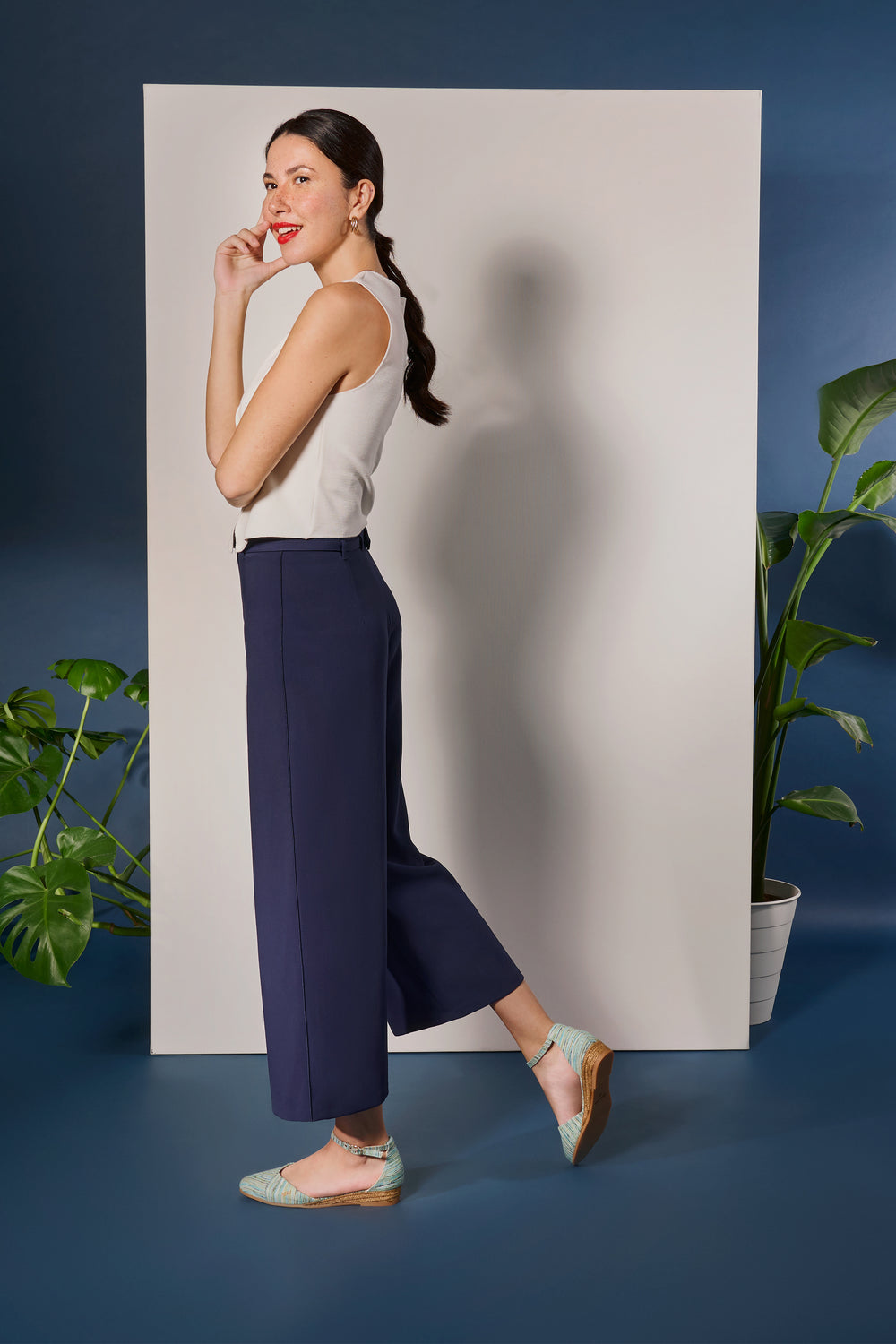 Montroig Limited Edition Multicolor Blue Canvas Ankle Strap Women Espadrille Flats Outfit