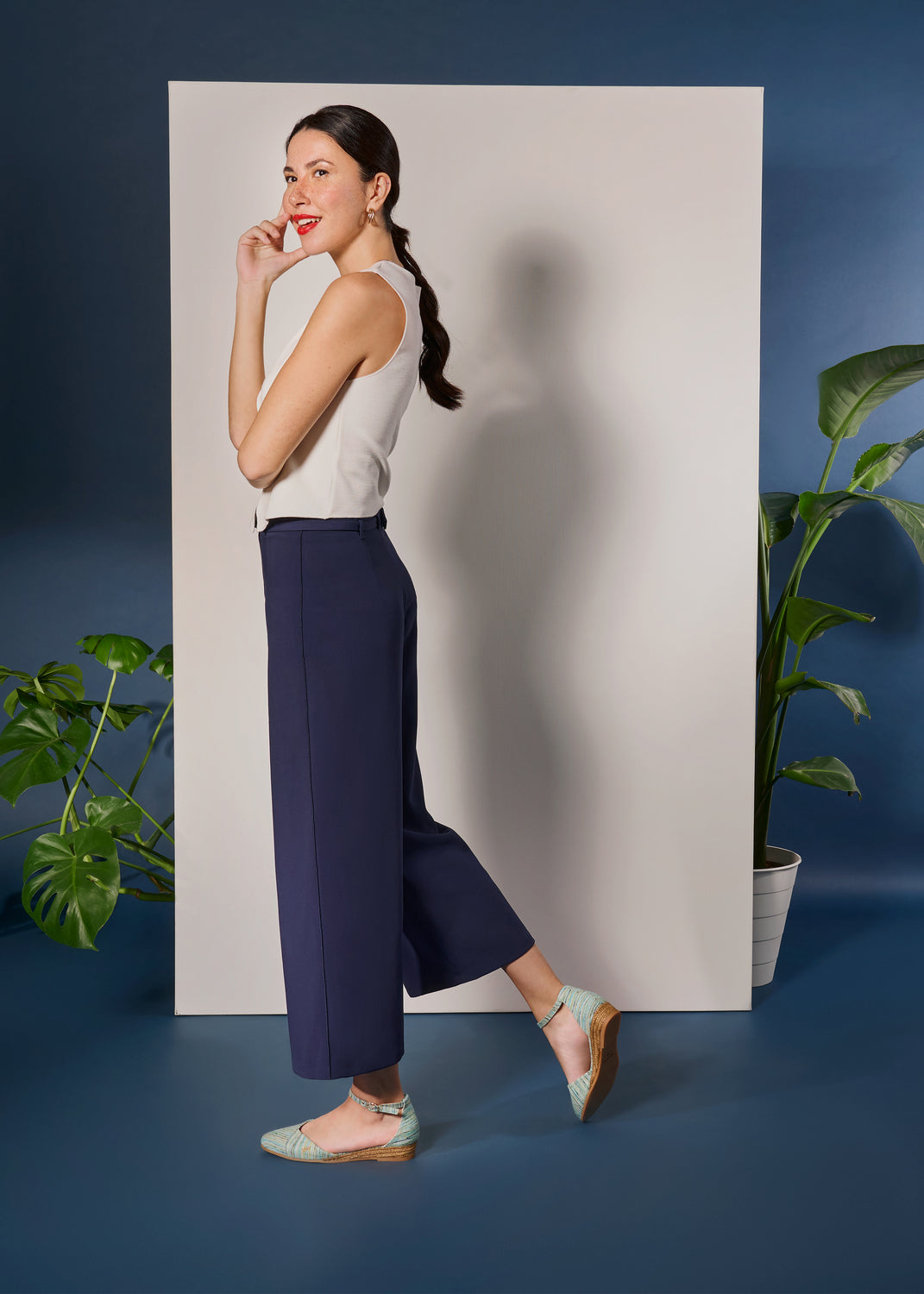 Montroig Limited Edition Multicolor Blue Canvas Ankle Strap Women Espadrille Flats Outfit
