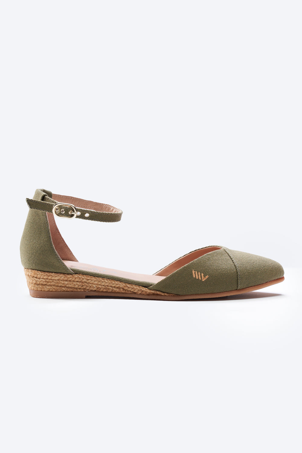 Montroig Limited Edition Olive Canvas Ankle Strap Women Espadrille Flats