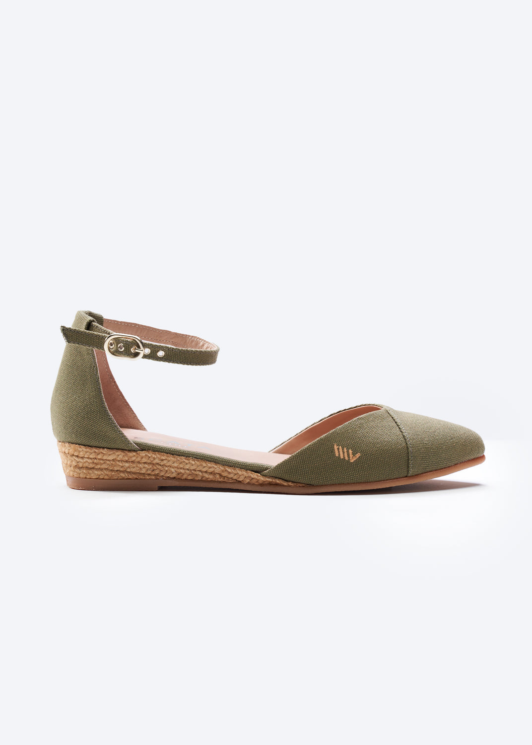 Montroig Limited Edition Olive Canvas Ankle Strap Women Espadrille Flats