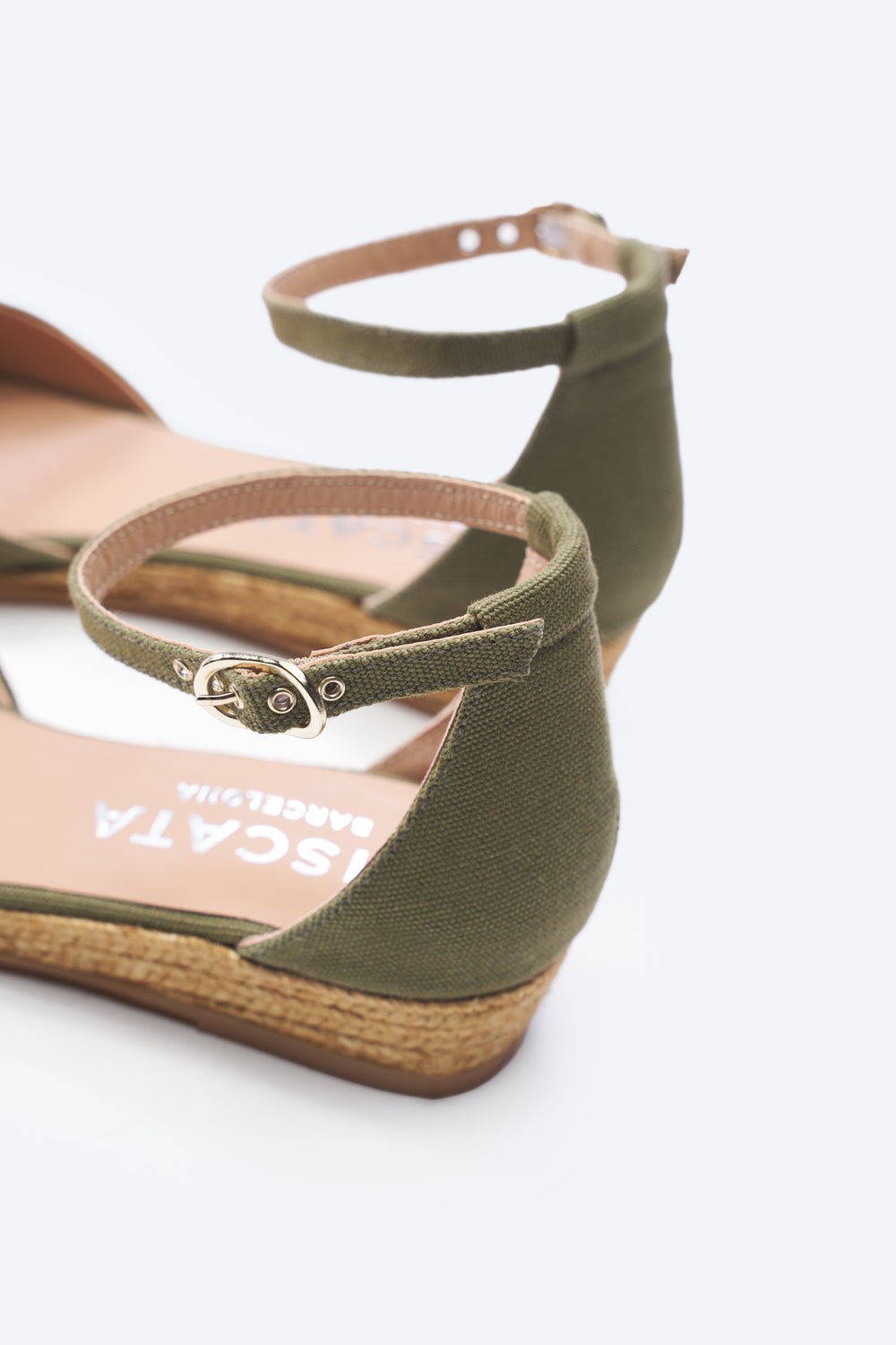 Montroig Limited Edition Olive Canvas Ankle Strap Women Espadrille Flats Back Details