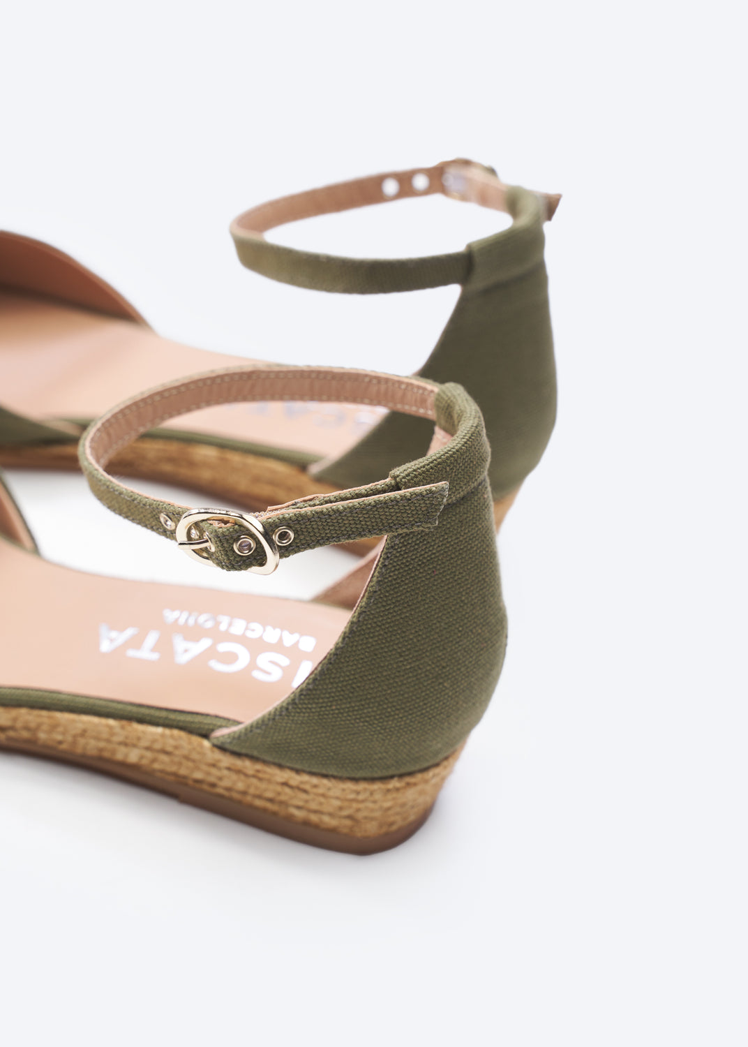 Montroig Limited Edition Olive Canvas Ankle Strap Women Espadrille Flats Back Details
