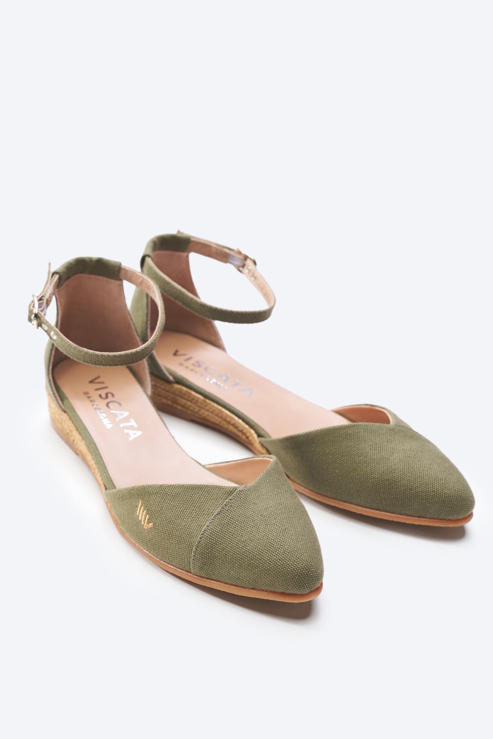 Montroig Limited Edition Olive Canvas Ankle Strap Women Flat Espadrilles