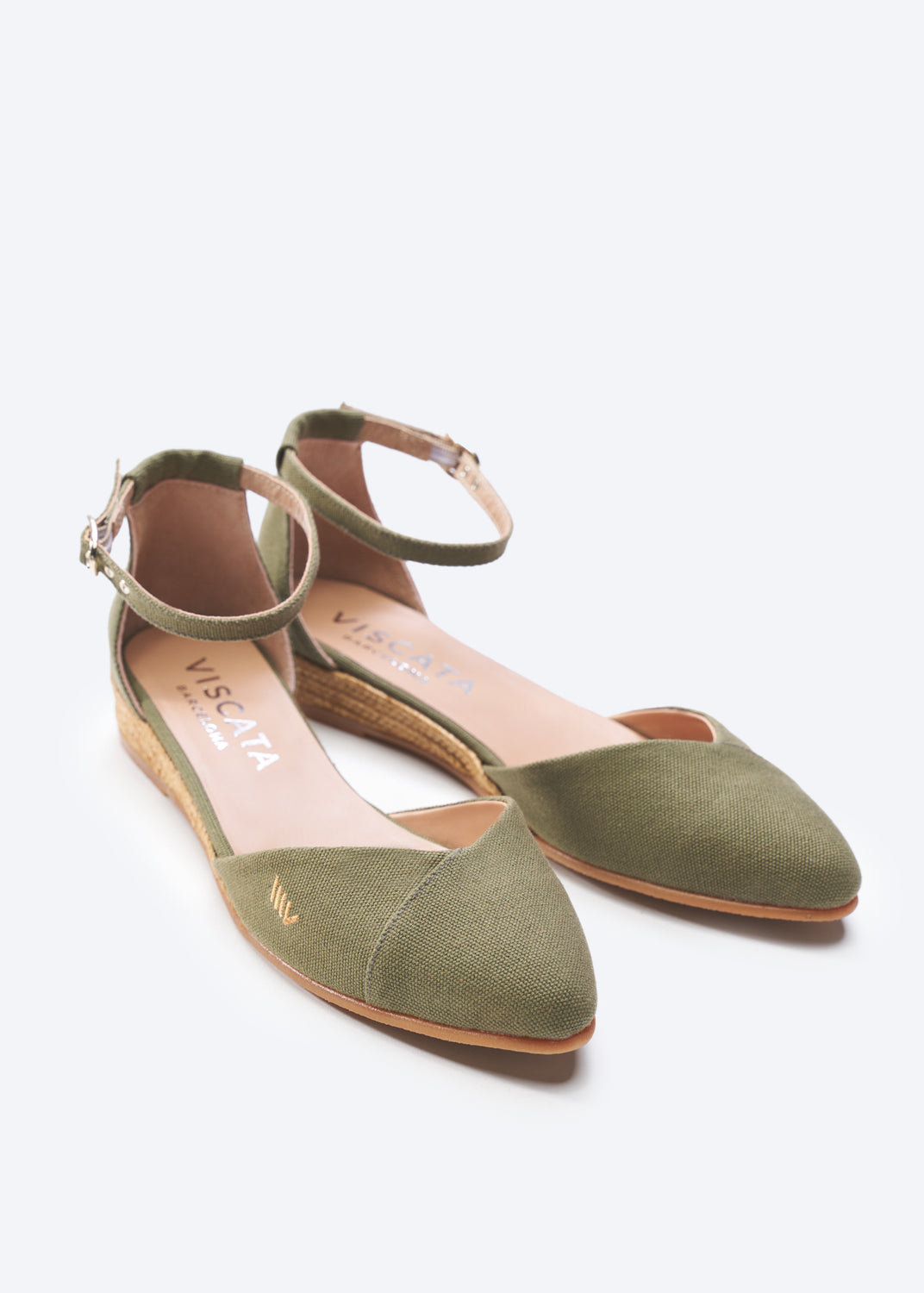 Montroig Limited Edition Olive Canvas Ankle Strap Women Flat Espadrilles