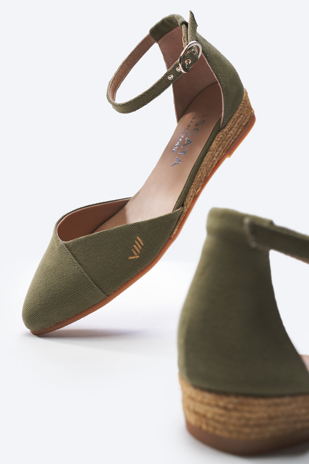 Montroig Limited Edition Olive Canvas Ankle Strap Women Closed Toe Espadrille Flats