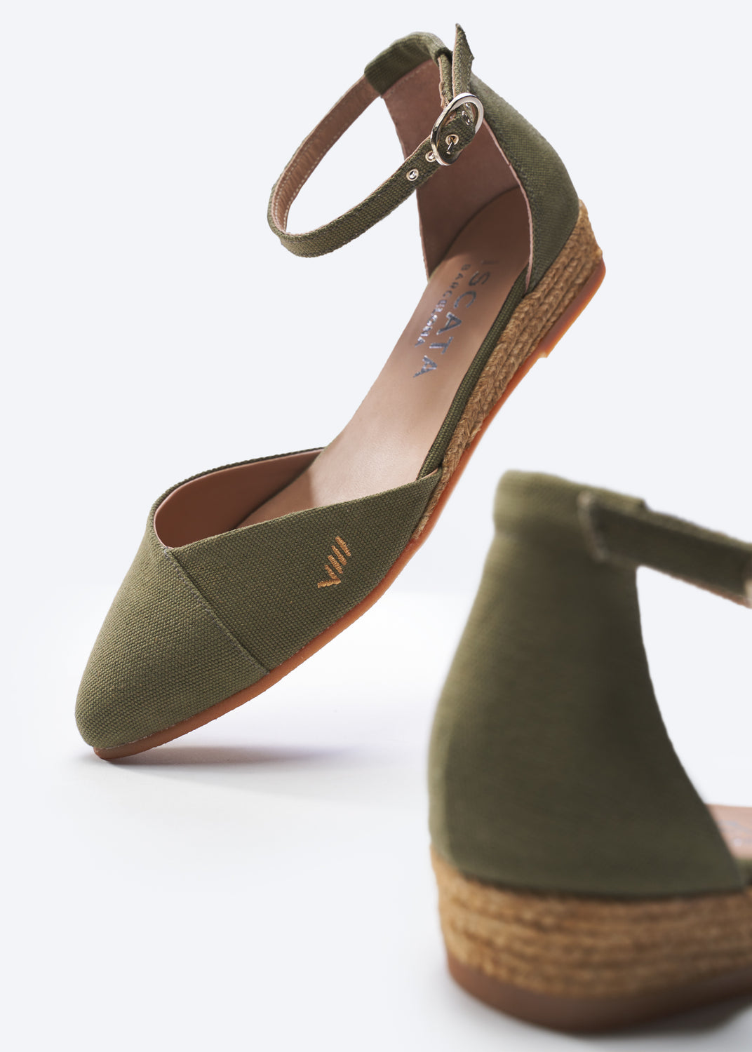Montroig Limited Edition Olive Canvas Ankle Strap Women Closed Toe Espadrille Flats