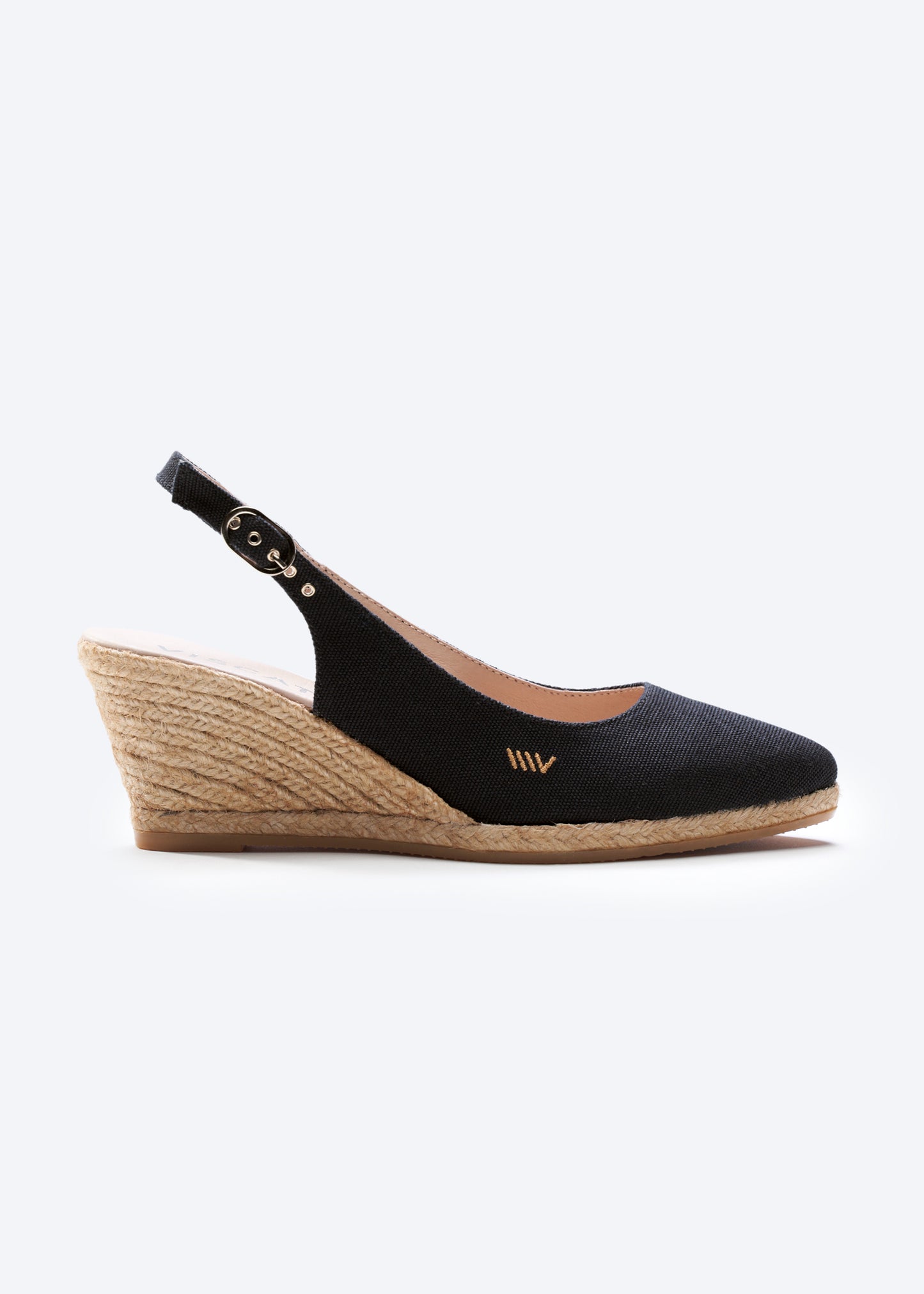 Palomera Black Canvas Slingback Women Espadrille Wedge