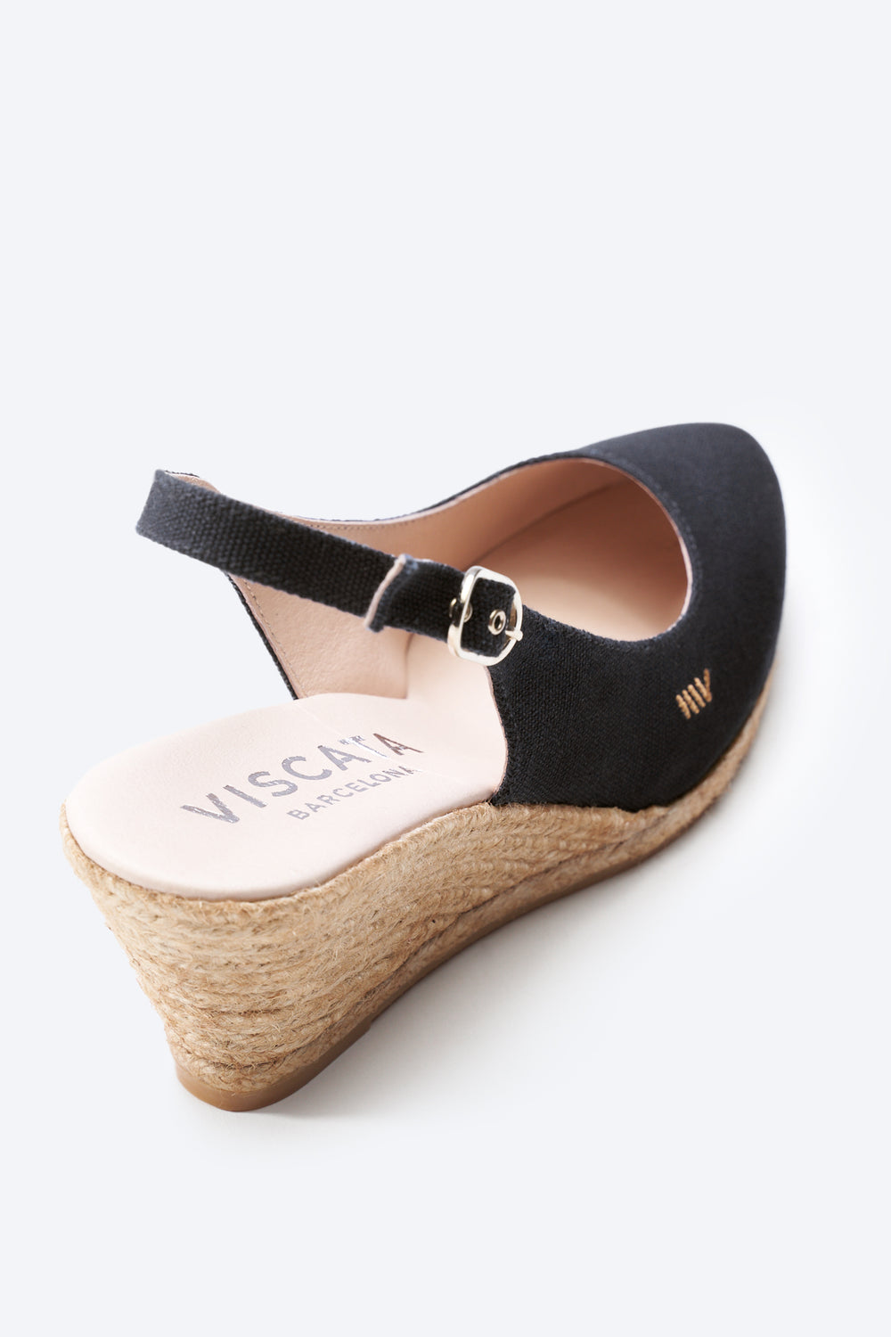 Palomera Black Canvas Slingback Women Espadrille Wedge Buckle Detail