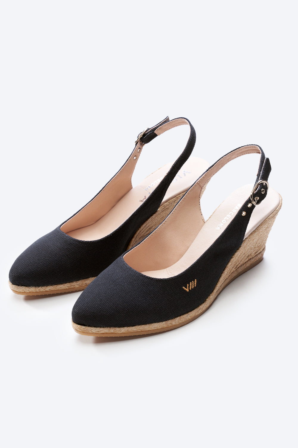 Palomera U Cut Black Canvas Slingback Women Espadrille Wedges