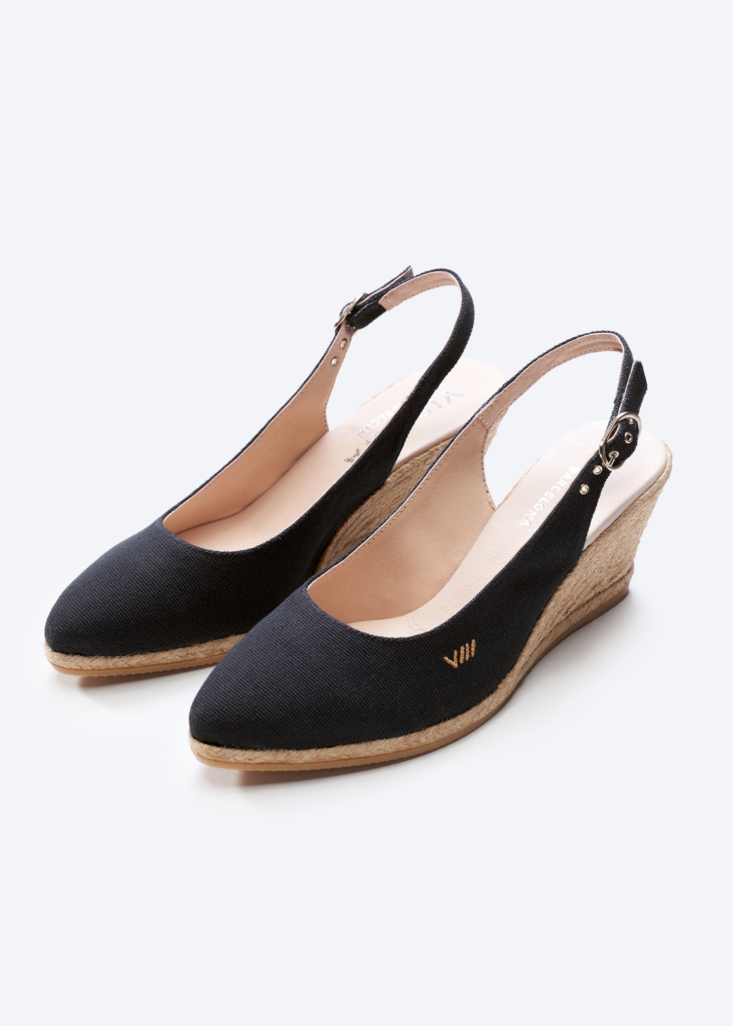 Palomera U Cut Black Canvas Slingback Women Espadrille Wedges