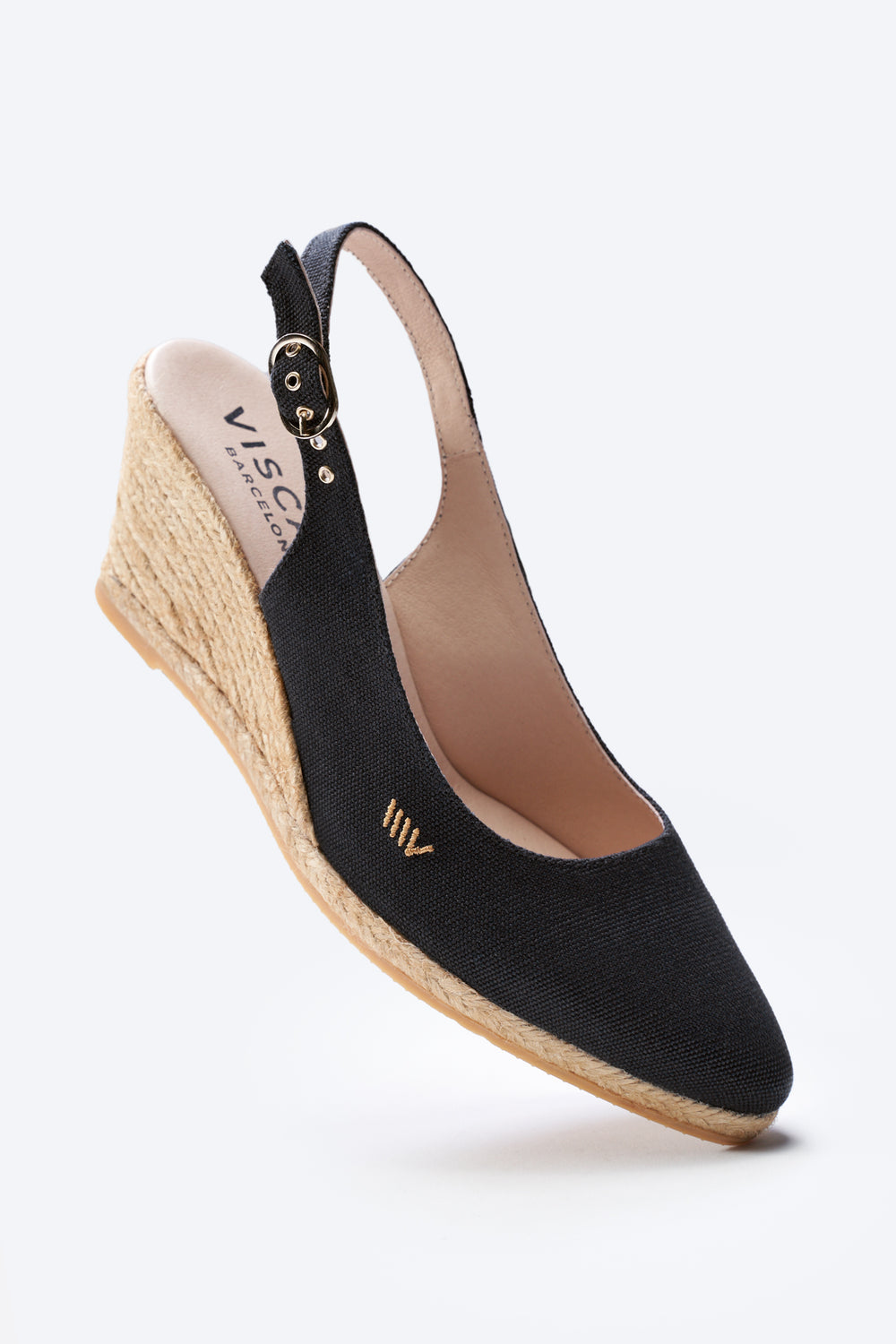 Palomera U Cut Black Canvas Slingback Women Espadrille Wedge