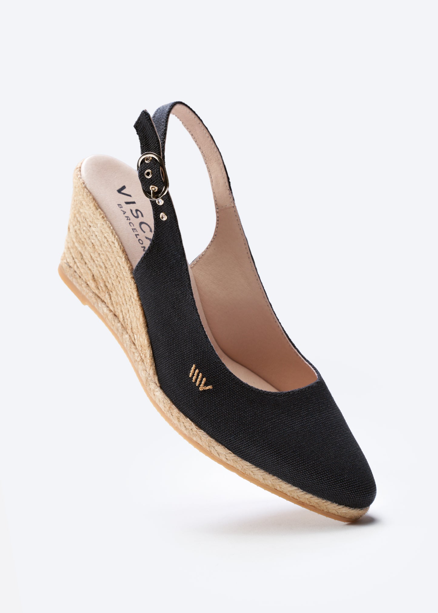 Palomera U Cut Black Canvas Slingback Women Espadrille Wedge