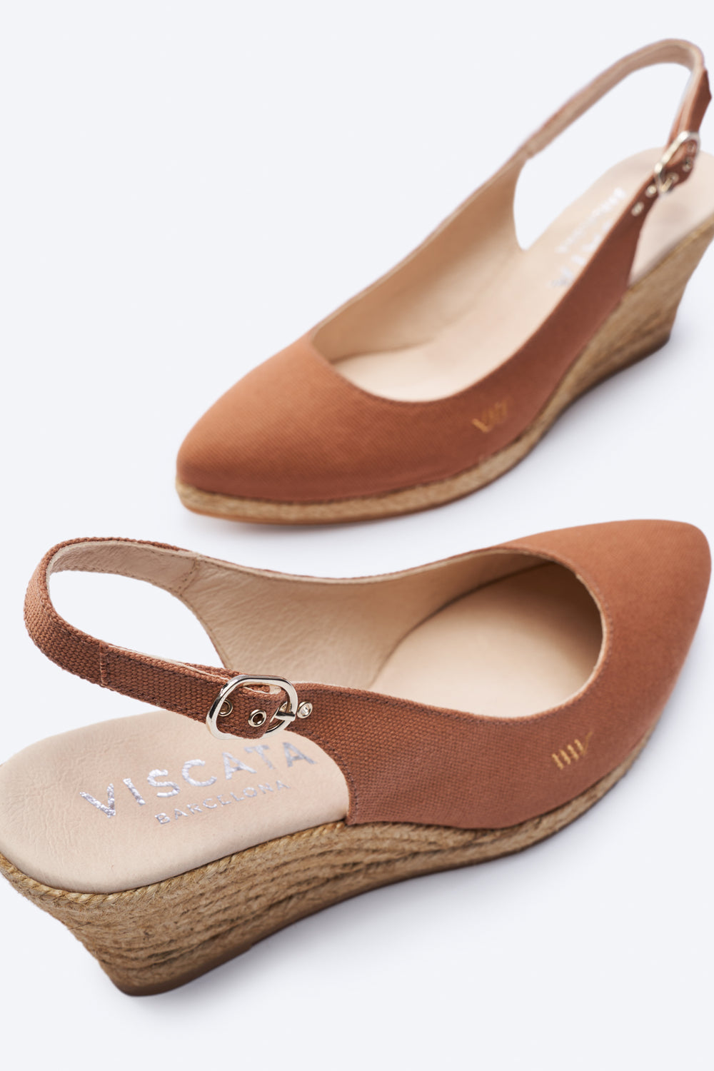 Palomera Limited Edition Brown Canvas Slingback Women Espadrille Wedges Back Detail