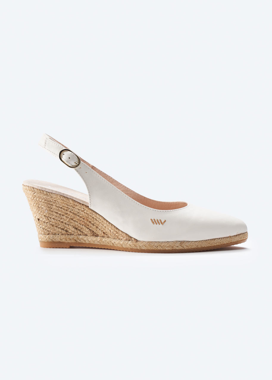 Palomera Ivory Leather Slingback Women Espadrille Wedge